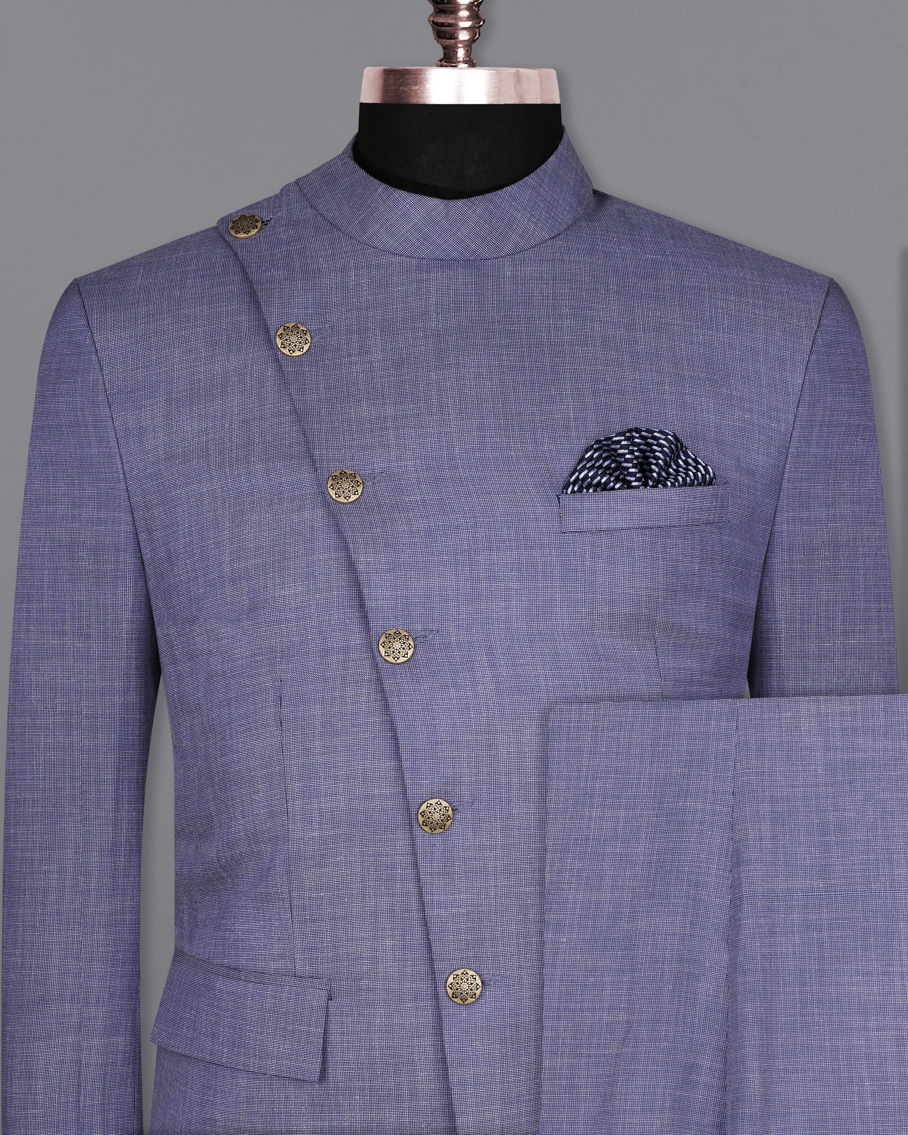 Dolphin Blue Cross Buttoned Bandhgala Luxurious Linen Suit ST1566-CBG2-36, ST1566-CBG2-38, ST1566-CBG2-40, ST1566-CBG2-42, ST1566-CBG2-44, ST1566-CBG2-46, ST1566-CBG2-48, ST1566-CBG2-50, ST1566-CBG2-52, ST1566-CBG2-54, ST1566-CBG2-56, ST1566-CBG2-58, ST1566-CBG2-60