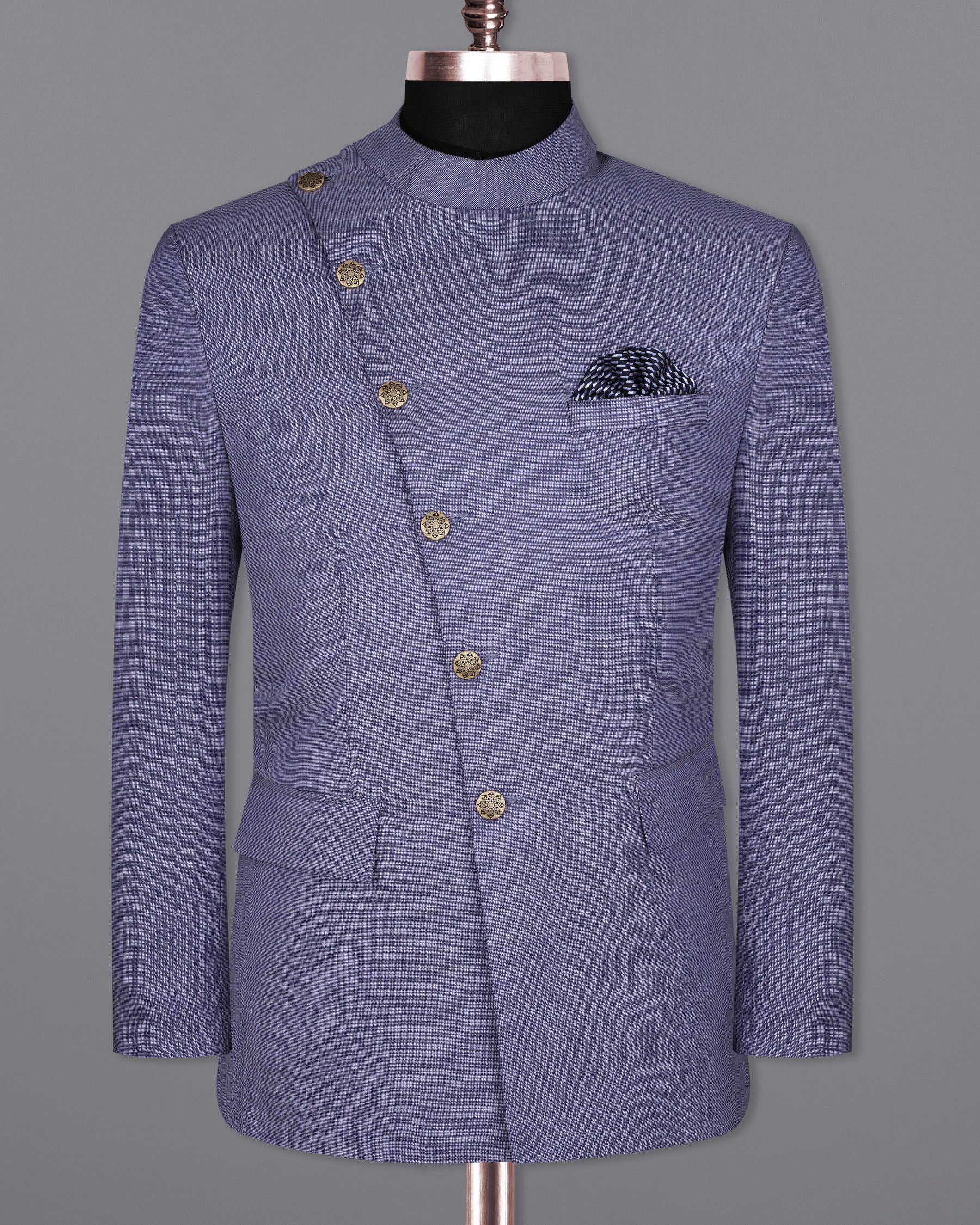 Dolphin Blue Cross Buttoned Bandhgala Luxurious Linen Suit ST1566-CBG2-36, ST1566-CBG2-38, ST1566-CBG2-40, ST1566-CBG2-42, ST1566-CBG2-44, ST1566-CBG2-46, ST1566-CBG2-48, ST1566-CBG2-50, ST1566-CBG2-52, ST1566-CBG2-54, ST1566-CBG2-56, ST1566-CBG2-58, ST1566-CBG2-60