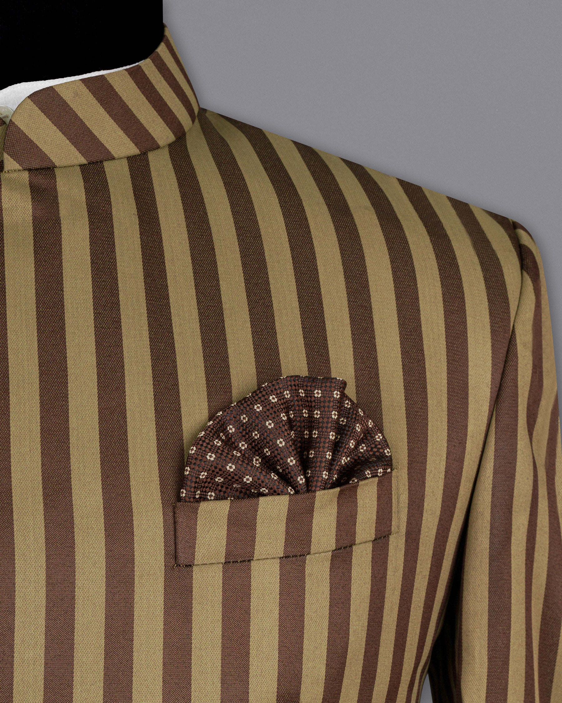 Muesli Striped Cross Buttoned Bandhgala Wool Rich Suit ST1583-CBG-36, ST1583-CBG-38, ST1583-CBG-40, ST1583-CBG-42, ST1583-CBG-44, ST1583-CBG-46, ST1583-CBG-48, ST1583-CBG-50, ST1583-CBG-52, ST1583-CBG-54, ST1583-CBG-56, ST1583-CBG-58, ST1583-CBG-60