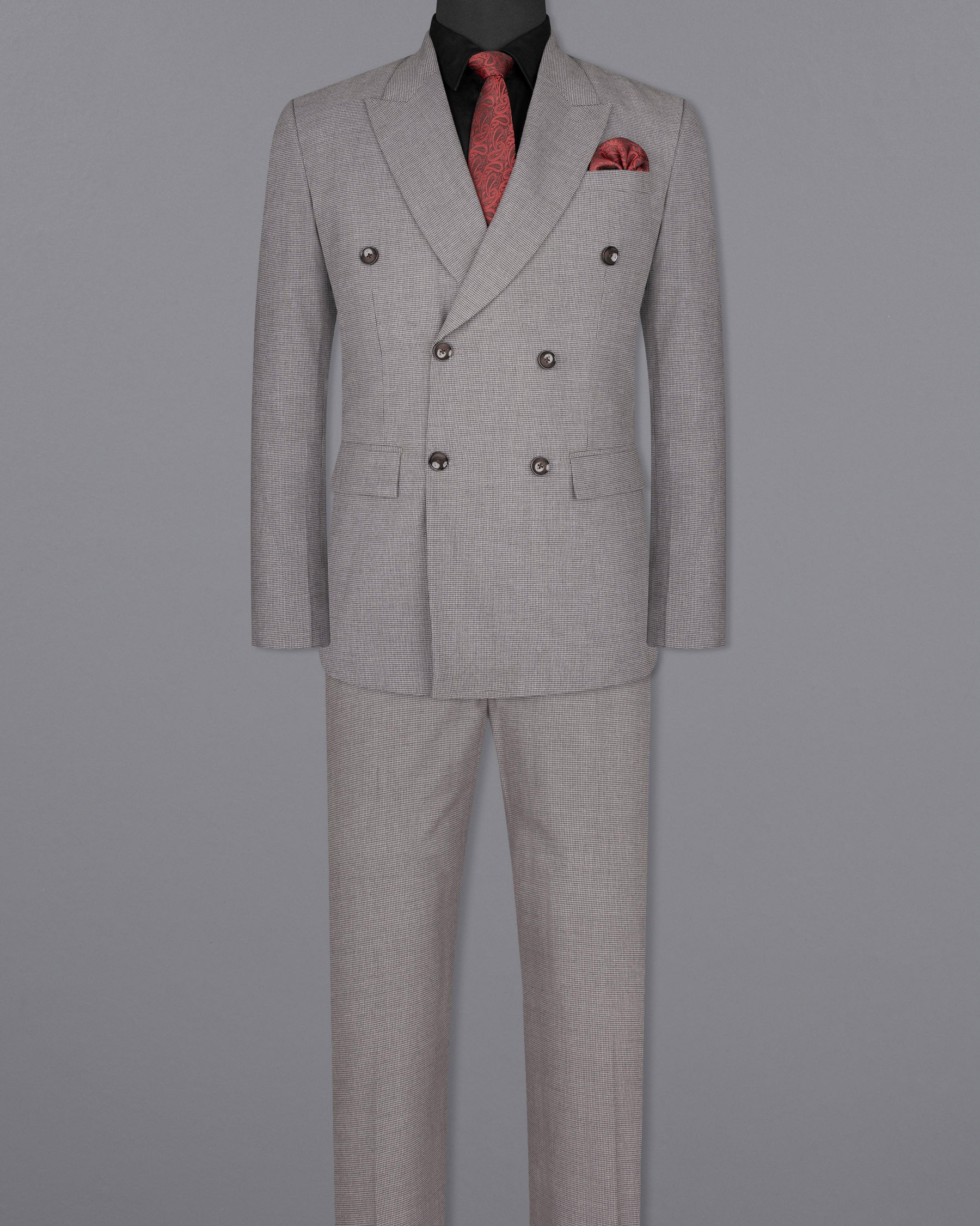 Mountain Mist Gray Houndstooth Wool Rich Double Breasted Suit ST1589-DB-36, ST1589-DB-38, ST1589-DB-40, ST1589-DB-42, ST1589-DB-44, ST1589-DB-46, ST1589-DB-48, ST1589-DB-50, ST1589-DB-52, ST1589-DB-54, ST1589-DB-56, ST1589-DB-58, ST1589-DB-60