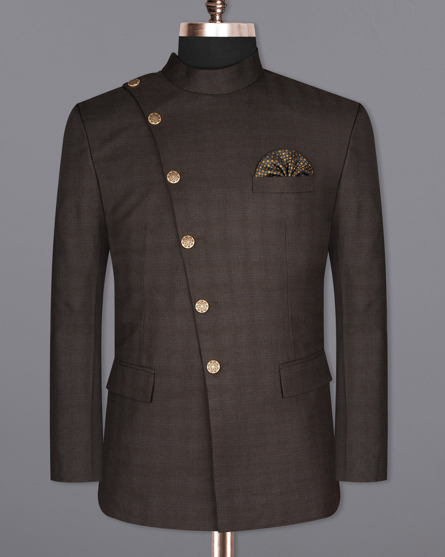 Armadillo Brown subtle windowpane Cross Buttoned Wool Rich Bandhgala Suit ST1598-CBG2-36, ST1598-CBG2-38, ST1598-CBG2-40, ST1598-CBG2-42, ST1598-CBG2-44, ST1598-CBG2-46, ST1598-CBG2-48, ST1598-CBG2-50, ST1598-CBG2-52, ST1598-CBG2-54, ST1598-CBG2-56, ST1598-CBG2-58, ST1598-CBG2-60