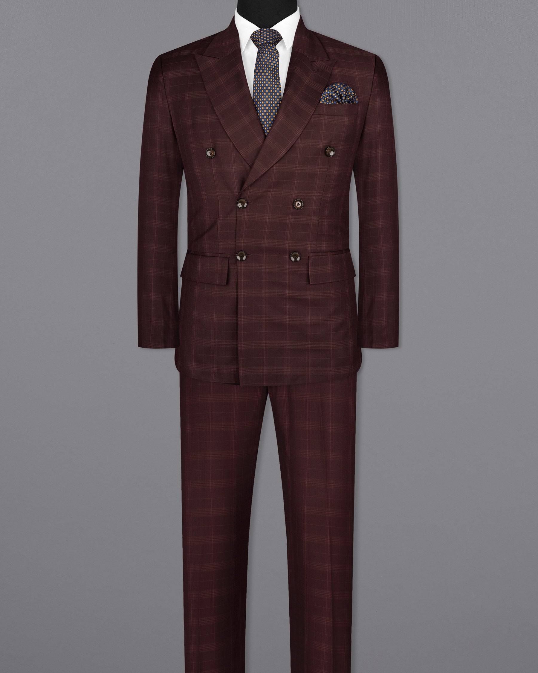 Crater Brown Super fine Plaid Double Breasted Wool Rich Suit ST1607-DB-36, ST1607-DB-38, ST1607-DB-40, ST1607-DB-42, ST1607-DB-44, ST1607-DB-46, ST1607-DB-48, ST1607-DB-50, ST1607-DB-52, ST1607-DB-54, ST1607-DB-56, ST1607-DB-58, ST1607-DB-60