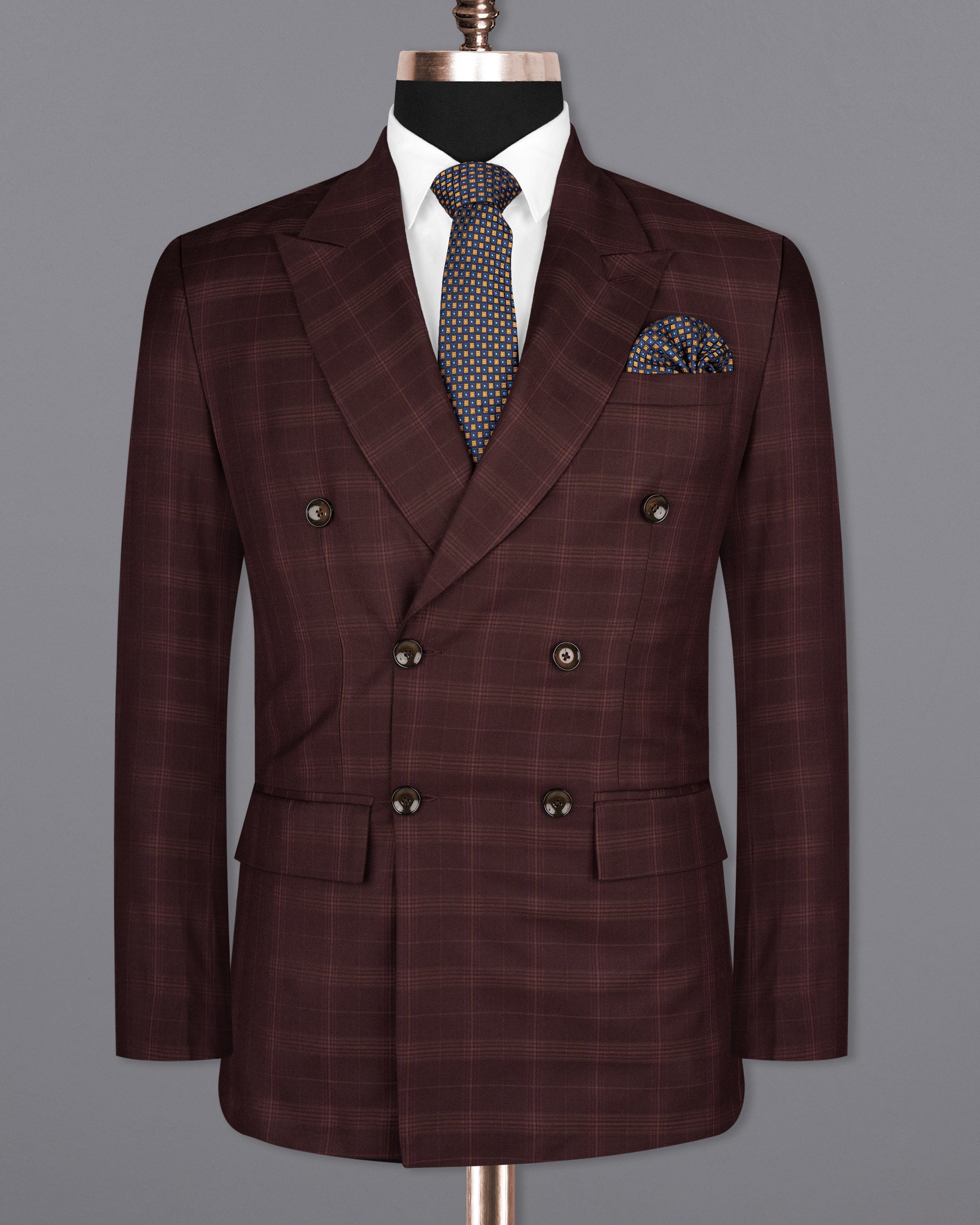 Crater Brown Super fine Plaid Double Breasted Wool Rich Suit ST1607-DB-36, ST1607-DB-38, ST1607-DB-40, ST1607-DB-42, ST1607-DB-44, ST1607-DB-46, ST1607-DB-48, ST1607-DB-50, ST1607-DB-52, ST1607-DB-54, ST1607-DB-56, ST1607-DB-58, ST1607-DB-60