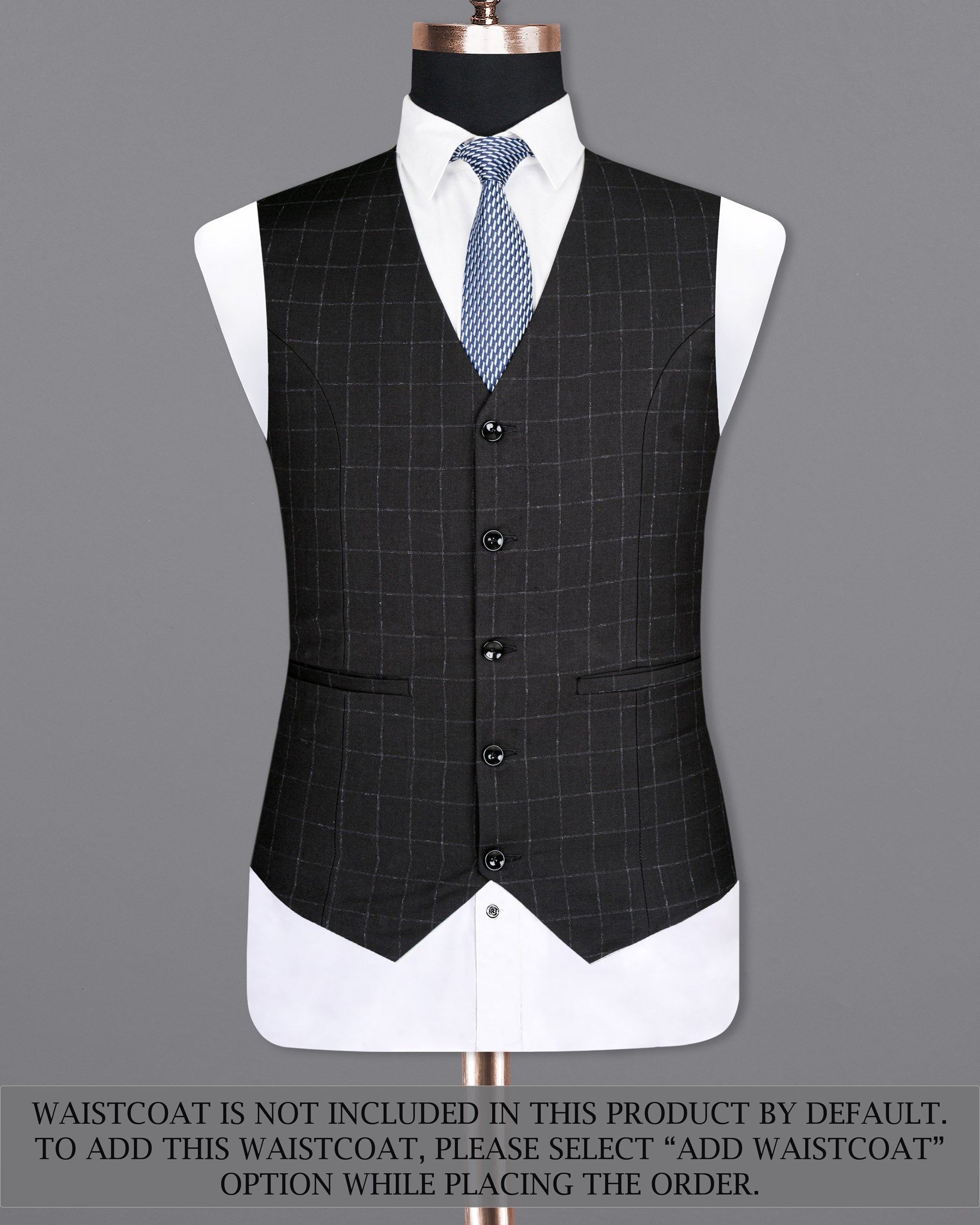 Log Cabin Black Super fine  Windowpane Cross Placket Wool Rich Bandhgala Suit