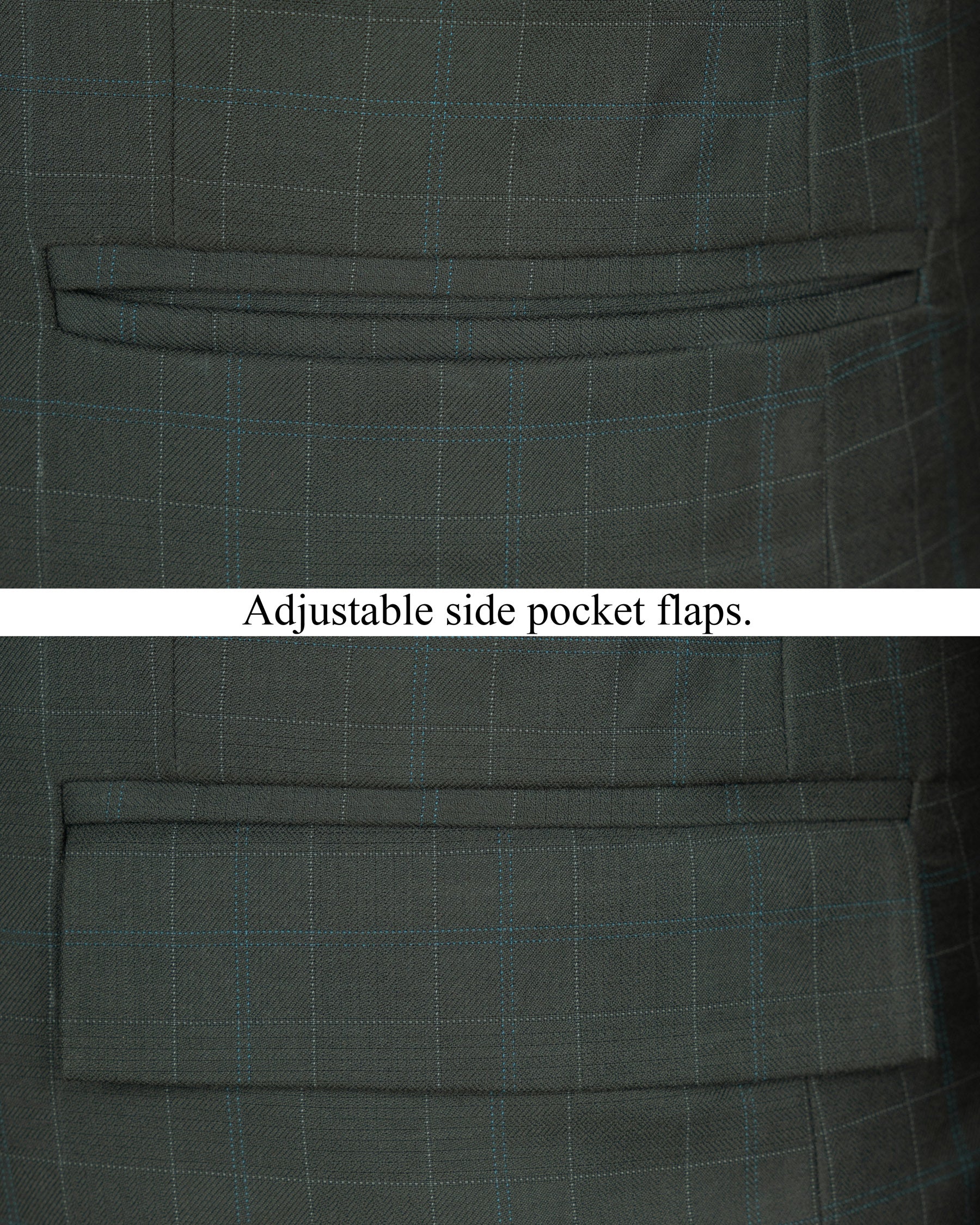 Dune Green Super fine Plaid Woolrich Cross buttoned Bandhgala Suit ST1627-CBG2-36, ST1627-CBG2-38, ST1627-CBG2-40, ST1627-CBG2-42, ST1627-CBG2-44, ST1627-CBG2-46, ST1627-CBG2-48, ST1627-CBG2-50, ST1627-CBG2-52, ST1627-CBG2-54, ST1627-CBG2-56, ST1627-CBG2-58, ST1627-CBG2-60