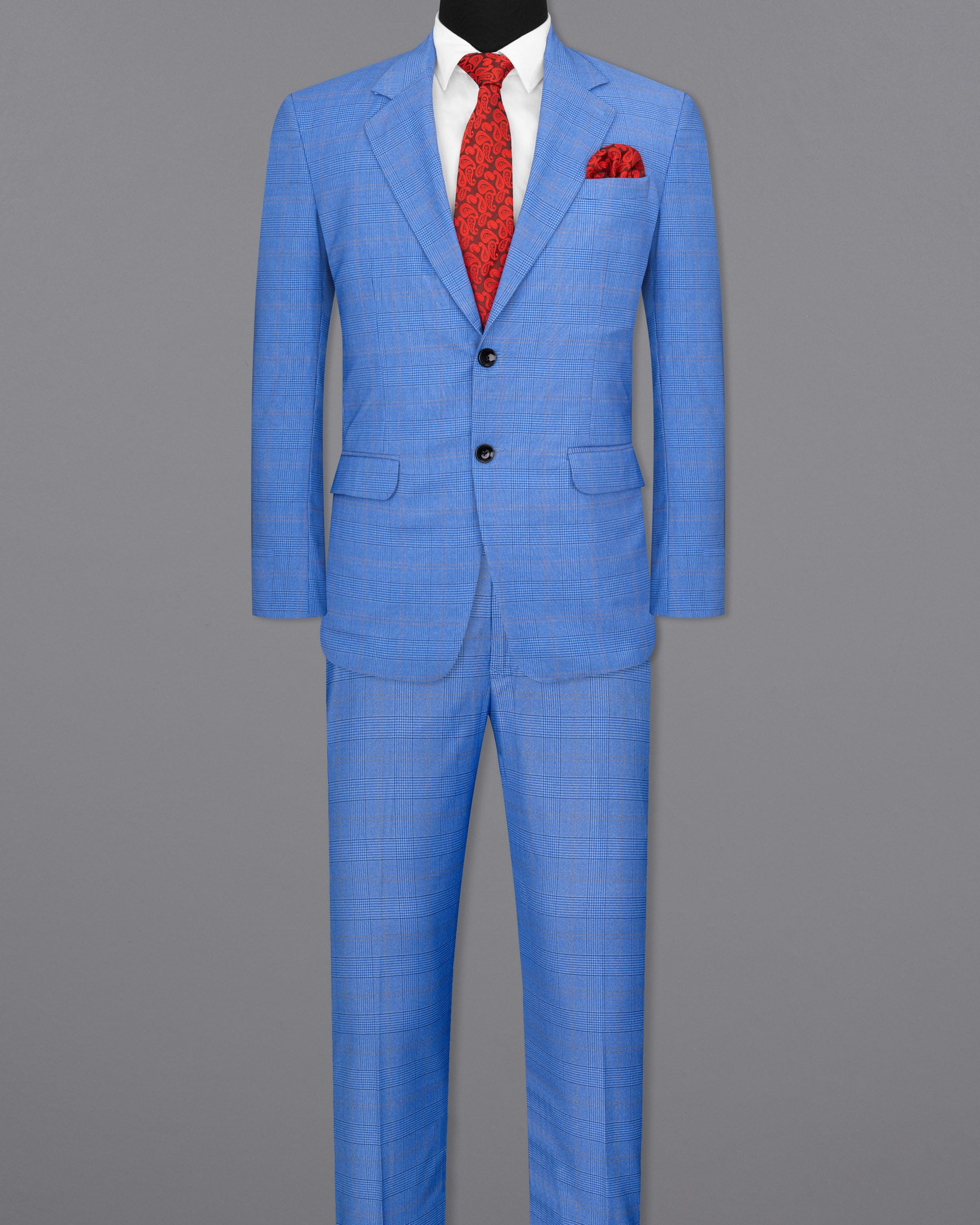 Cornflower Blue Super fine Plaid Woolrich Suit ST1635-SB-36, ST1635-SB-38, ST1635-SB-40, ST1635-SB-42, ST1635-SB-44, ST1635-SB-46, ST1635-SB-48, ST1635-SB-50, ST1635-SB-52, ST1635-SB-54, ST1635-SB-56, ST1635-SB-58, ST1635-SB-60