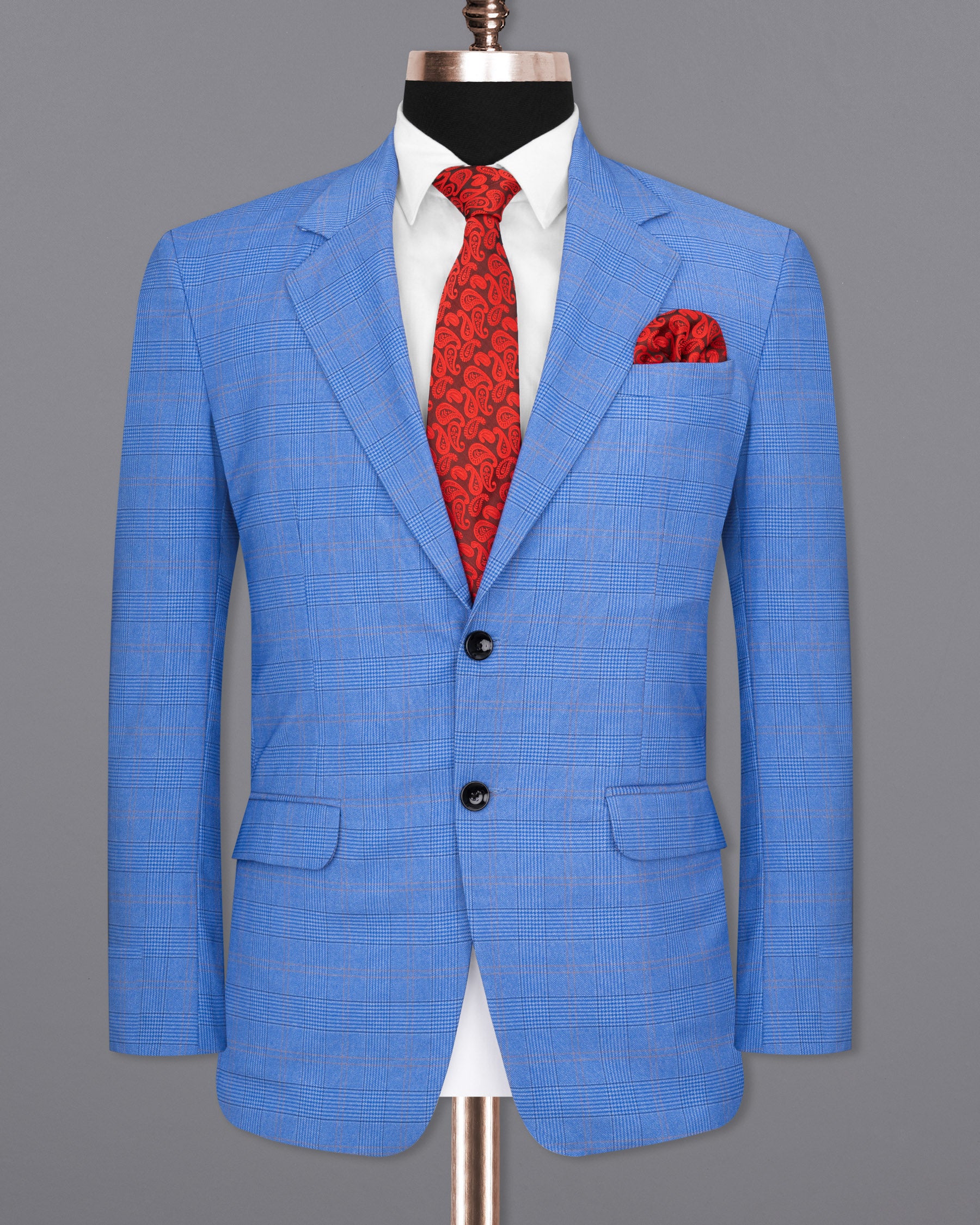 Cornflower Blue Super fine Plaid Woolrich Suit ST1635-SB-36, ST1635-SB-38, ST1635-SB-40, ST1635-SB-42, ST1635-SB-44, ST1635-SB-46, ST1635-SB-48, ST1635-SB-50, ST1635-SB-52, ST1635-SB-54, ST1635-SB-56, ST1635-SB-58, ST1635-SB-60