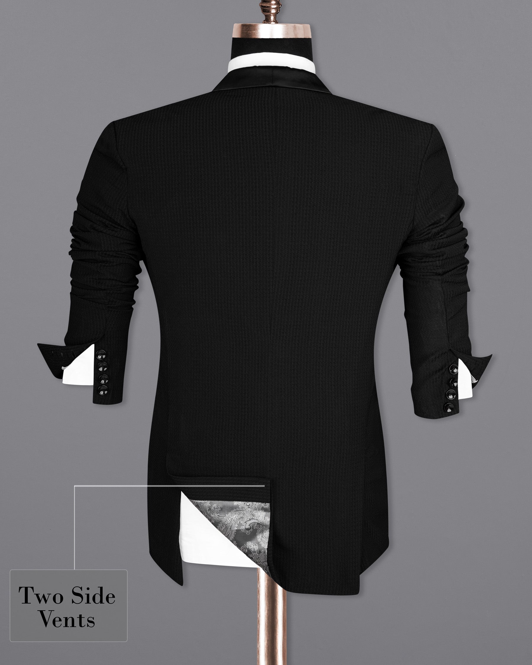 Smoky Black Super Soft Designer Tuxedo Suit ST1641-BKL-36, ST1641-BKL-38, ST1641-BKL-40, ST1641-BKL-42, ST1641-BKL-44, ST1641-BKL-46, ST1641-BKL-48, ST1641-BKL-50, ST1641-BKL-52, ST1641-BKL-54, ST1641-BKL-56, ST1641-BKL-58, ST1641-BKL-60