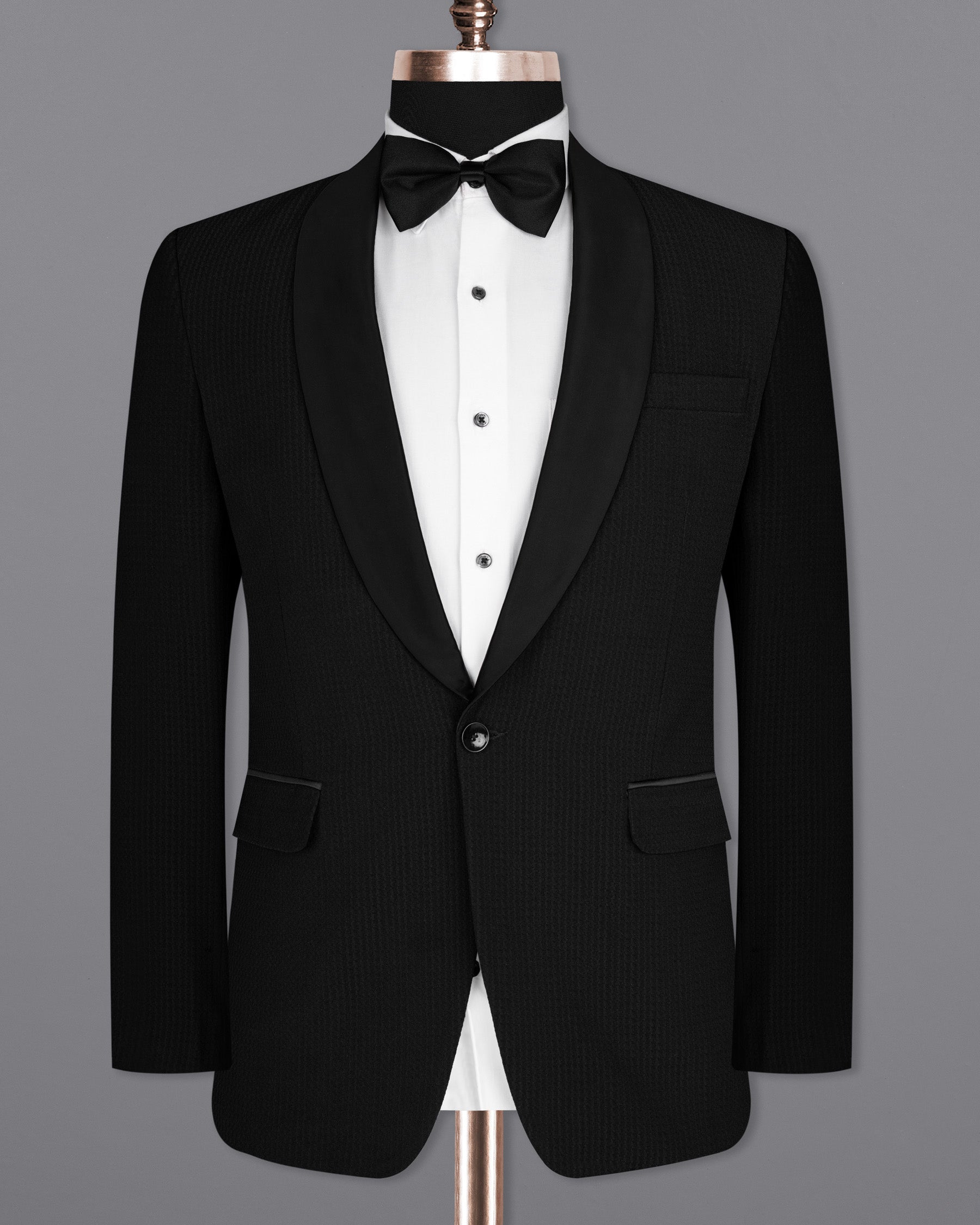 Smoky Black Super Soft Designer Tuxedo Suit ST1641-BKL-36, ST1641-BKL-38, ST1641-BKL-40, ST1641-BKL-42, ST1641-BKL-44, ST1641-BKL-46, ST1641-BKL-48, ST1641-BKL-50, ST1641-BKL-52, ST1641-BKL-54, ST1641-BKL-56, ST1641-BKL-58, ST1641-BKL-60