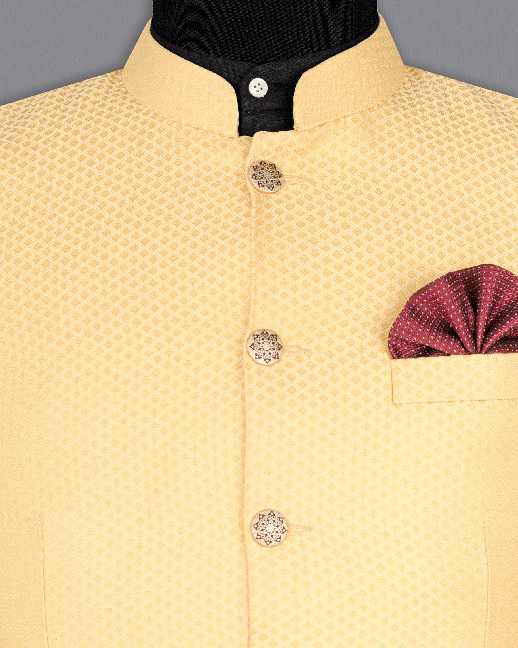 Marzipan Yellow Textured Bandhgala Designer Suit ST1651-BG-36, ST1651-BG-38, ST1651-BG-40, ST1651-BG-42, ST1651-BG-44, ST1651-BG-46, ST1651-BG-48, ST1651-BG-50, ST1651-BG-52, ST1651-BG-54, ST1651-BG-56, ST1651-BG-58, ST1651-BG-60