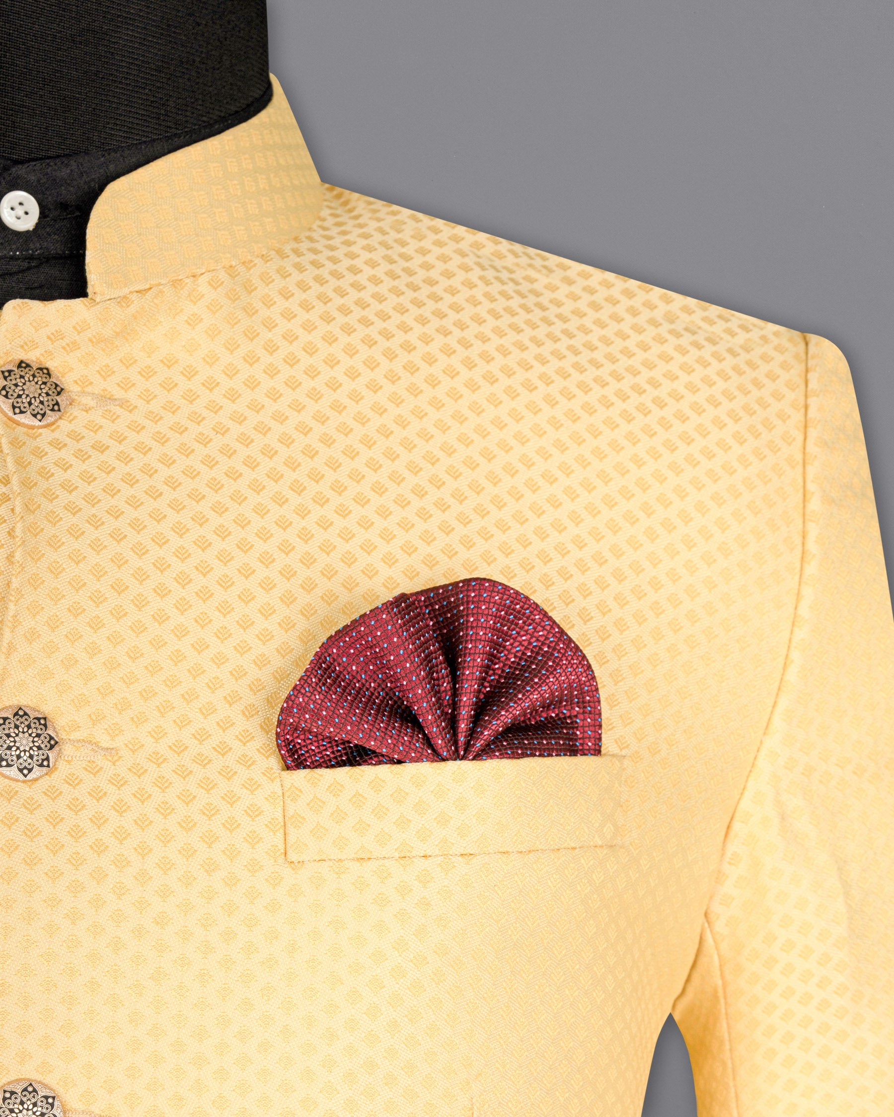 Marzipan Yellow Textured Bandhgala Designer Suit ST1651-BG-36, ST1651-BG-38, ST1651-BG-40, ST1651-BG-42, ST1651-BG-44, ST1651-BG-46, ST1651-BG-48, ST1651-BG-50, ST1651-BG-52, ST1651-BG-54, ST1651-BG-56, ST1651-BG-58, ST1651-BG-60