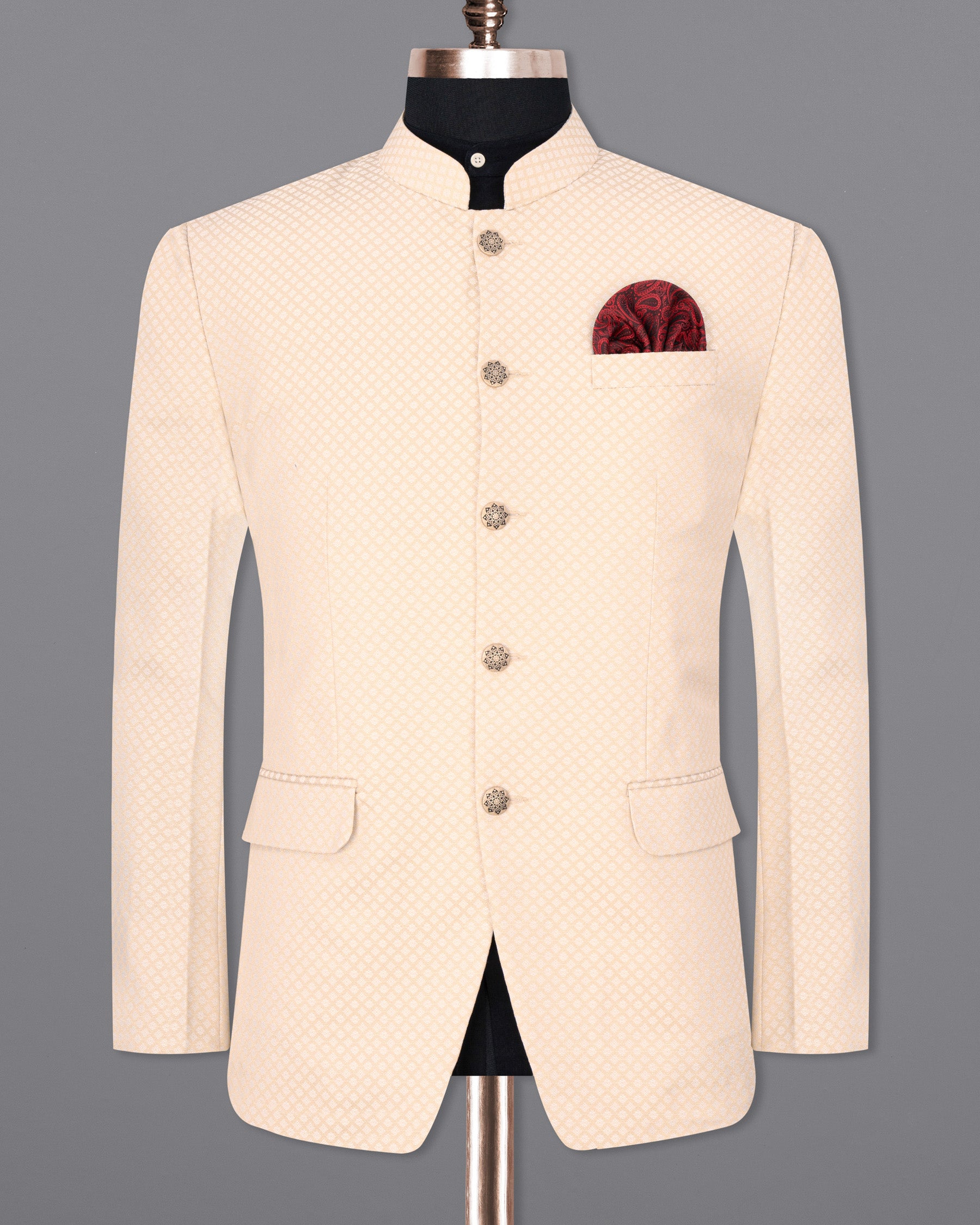 Apricot Peach Textured Bandhgala Designer Suit