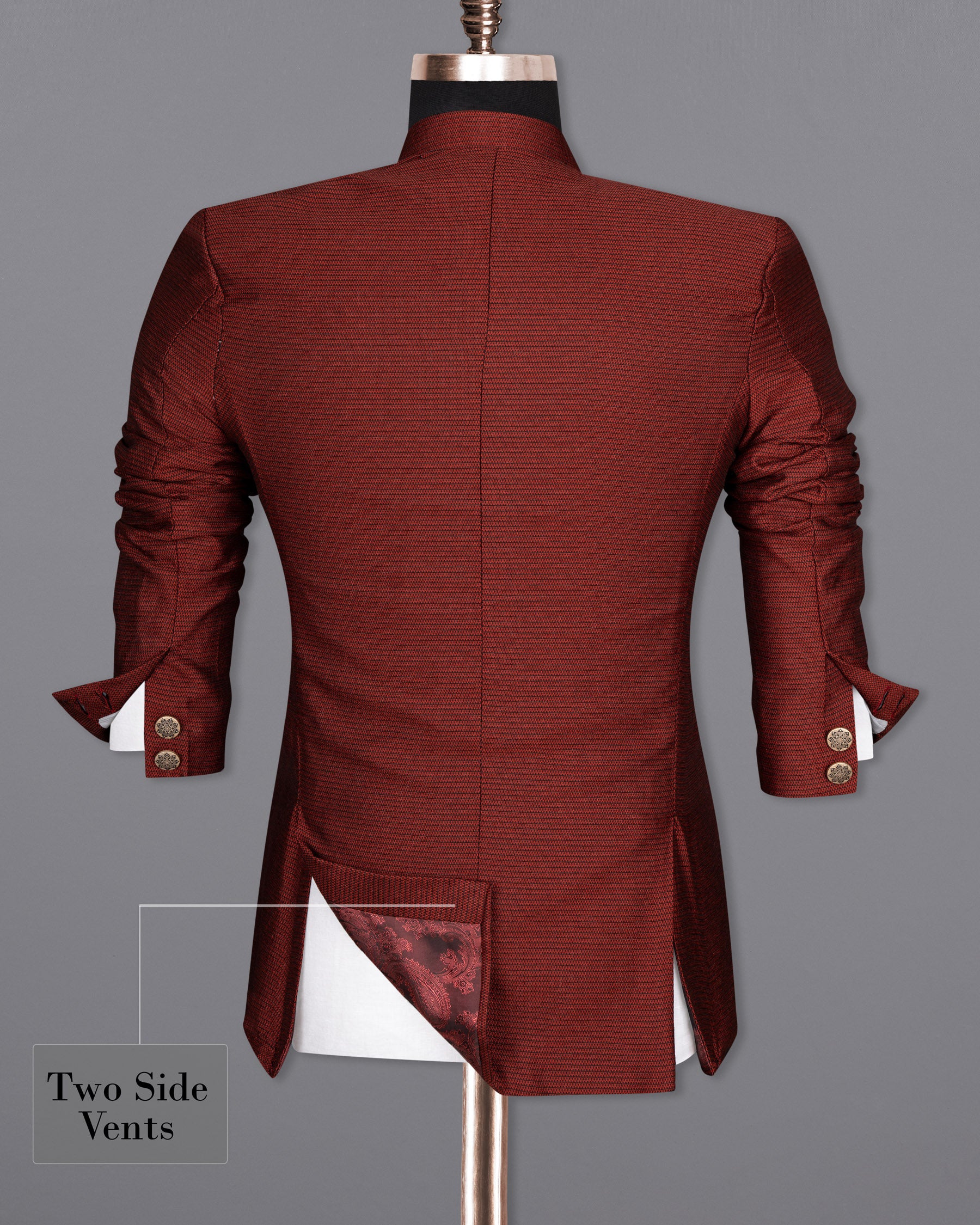 Moccaccino Red Cross Placket Bandhgala Designer Suit