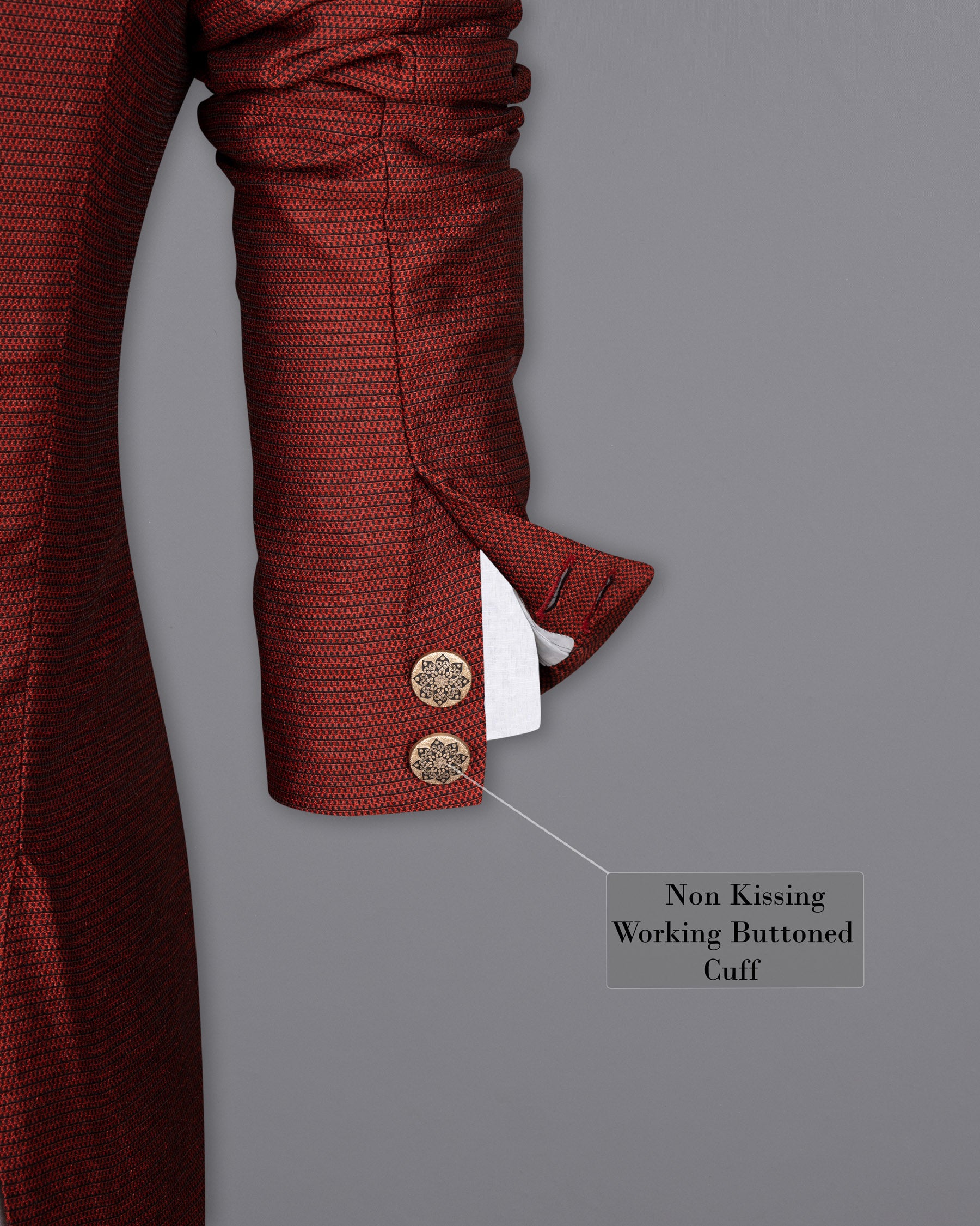 Moccaccino Red Cross Placket Bandhgala Designer Suit