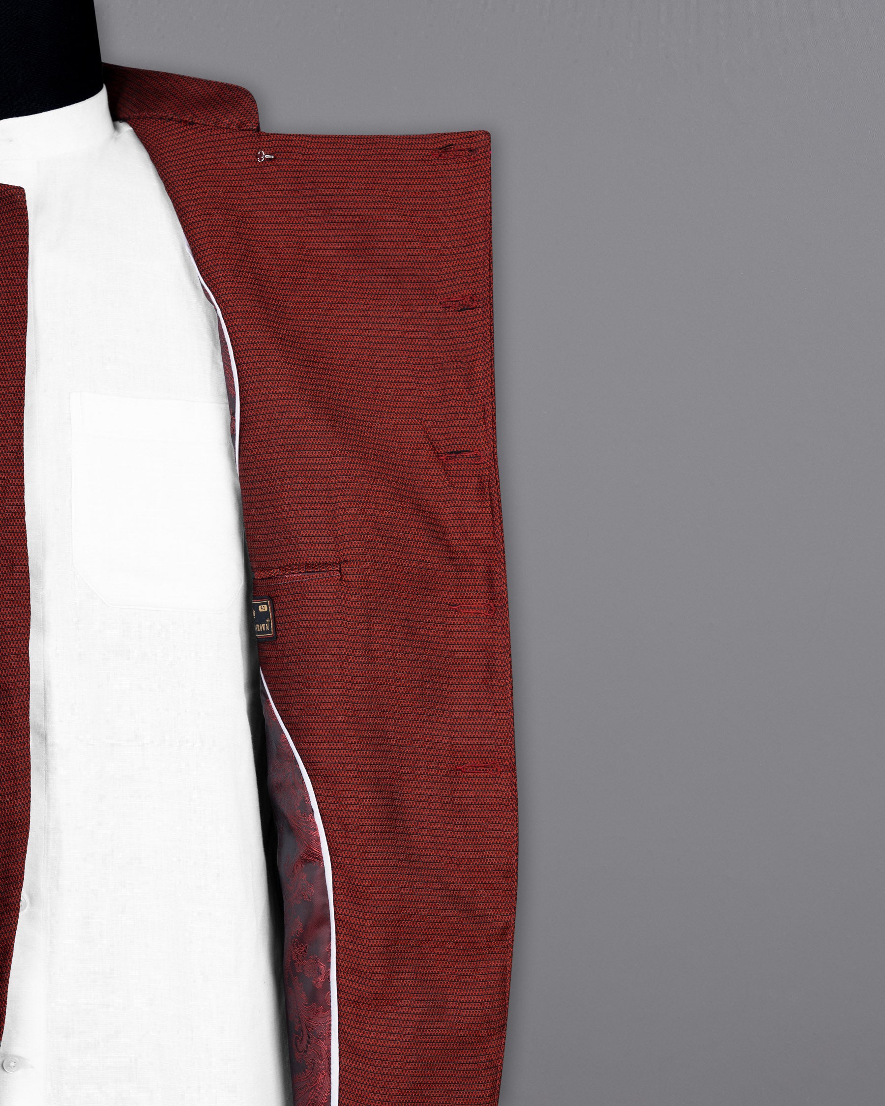 Moccaccino Red Cross Placket Bandhgala Designer Suit