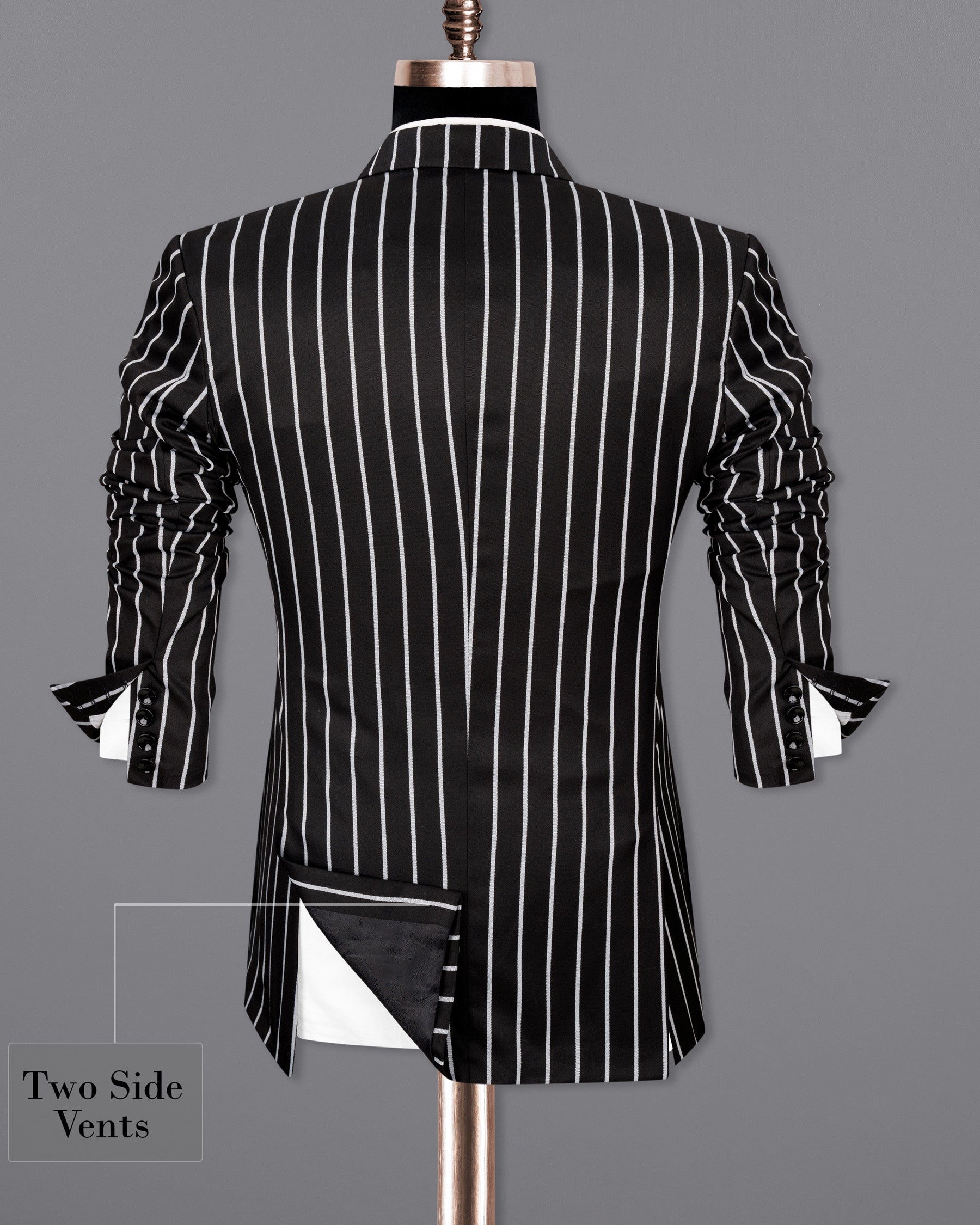 Jade Black with White Striped Suit ST1756-SB-36, ST1756-SB-38, ST1756-SB-40, ST1756-SB-42, ST1756-SB-44, ST1756-SB-46, ST1756-SB-48, ST1756-SB-50, ST1756-SB-52, ST1756-SB-54, ST1756-SB-56, ST1756-SB-58, ST1756-SB-60