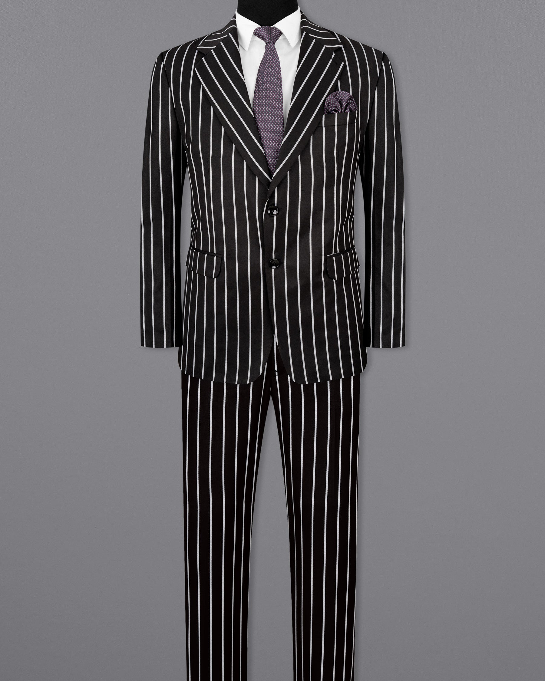 Jade Black with White Striped Suit ST1756-SB-36, ST1756-SB-38, ST1756-SB-40, ST1756-SB-42, ST1756-SB-44, ST1756-SB-46, ST1756-SB-48, ST1756-SB-50, ST1756-SB-52, ST1756-SB-54, ST1756-SB-56, ST1756-SB-58, ST1756-SB-60