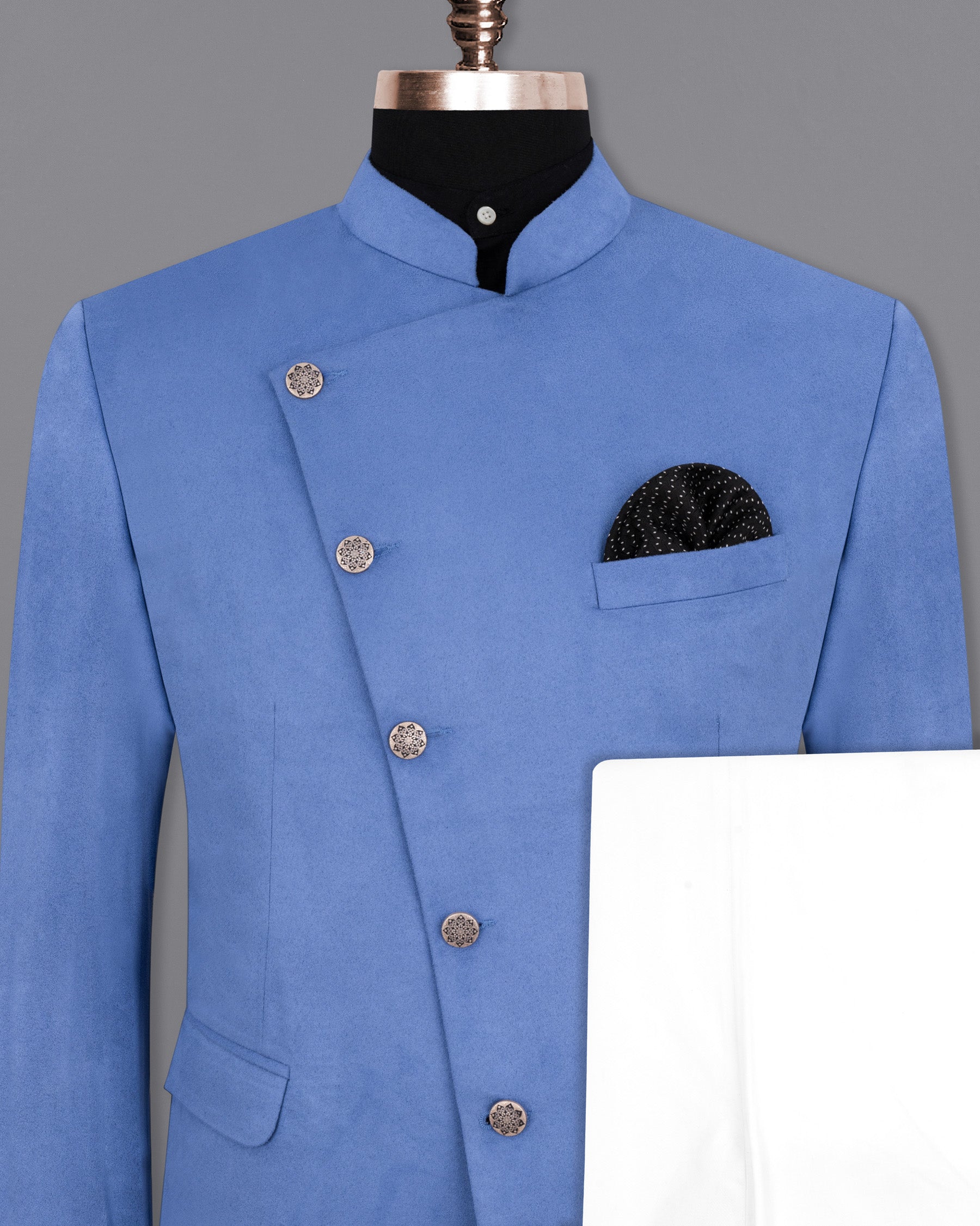 Mariner Blue velvet Cross Buttoned Bandhgala Designer Suit ST1801-CBG-36, ST1801-CBG-38, ST1801-CBG-40, ST1801-CBG-42, ST1801-CBG-44, ST1801-CBG-46, ST1801-CBG-48, ST1801-CBG-50, ST1801-CBG-52, ST1801-CBG-54, ST1801-CBG-56, ST1801-CBG-58, ST1801-CBG-60