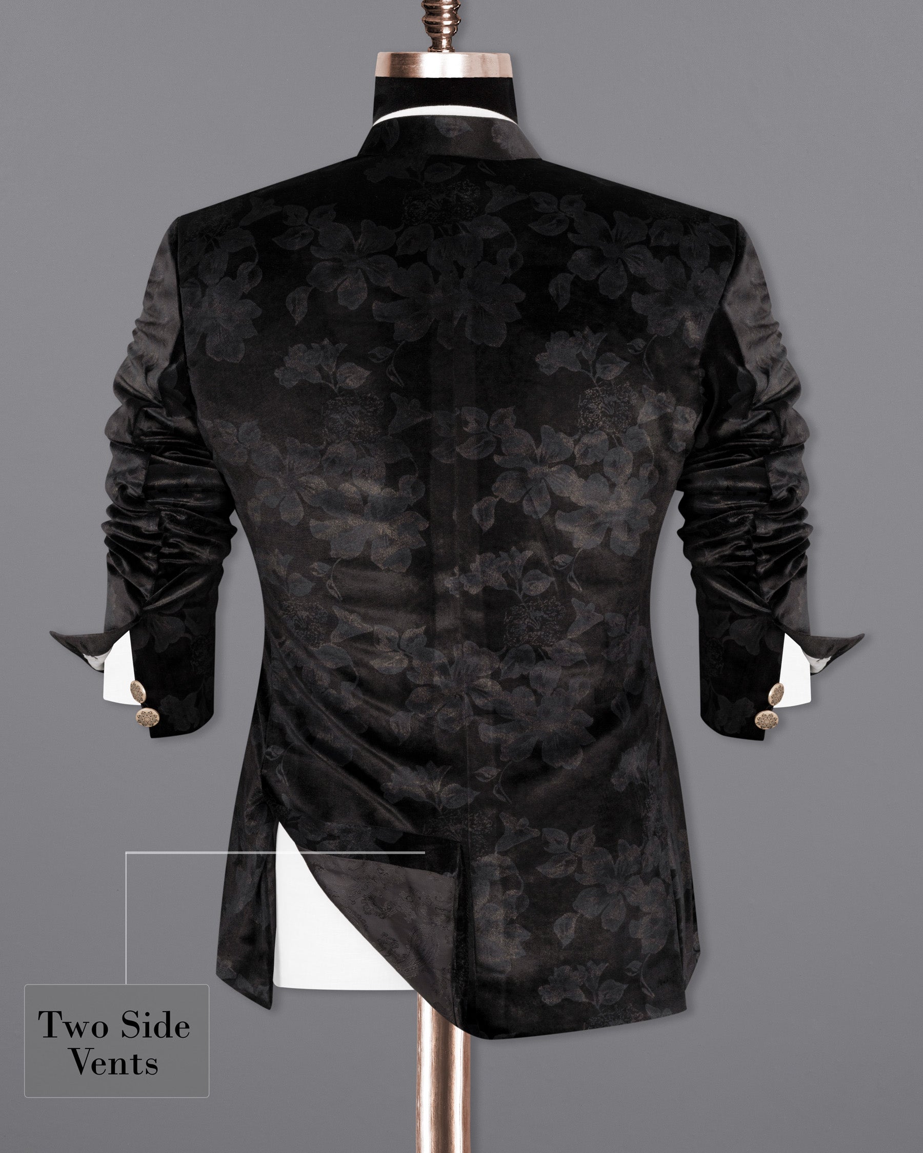 Jade Black Damask Inspired velvet Designed Cross-Buttoned Bandhgala Suit ST1804-CBG-36, ST1804-CBG-38, ST1804-CBG-40, ST1804-CBG-42, ST1804-CBG-44, ST1804-CBG-46, ST1804-CBG-48, ST1804-CBG-50, ST1804-CBG-52, ST1804-CBG-54, ST1804-CBG-56, ST1804-CBG-58, ST1804-CBG-60