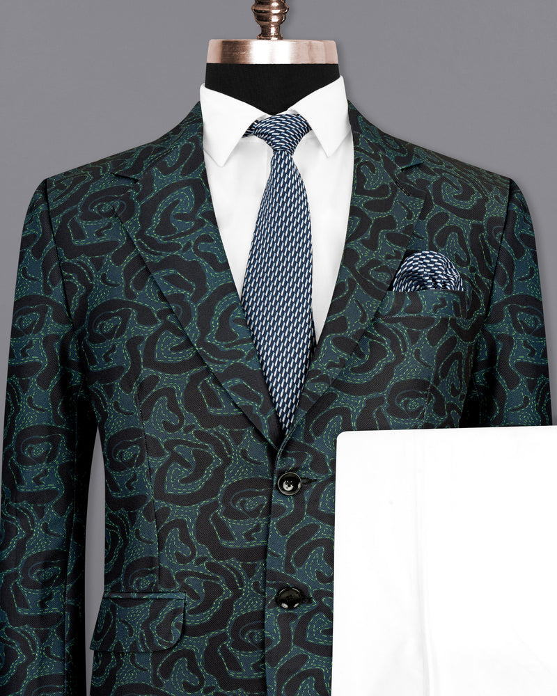 Jade Black and Firefly Green Rose Patterned Designer Suit ST1808-SB-36, ST1808-SB-38, ST1808-SB-40, ST1808-SB-42, ST1808-SB-44, ST1808-SB-46, ST1808-SB-48, ST1808-SB-50, ST1808-SB-52, ST1808-SB-54, ST1808-SB-56, ST1808-SB-58, ST1808-SB-60