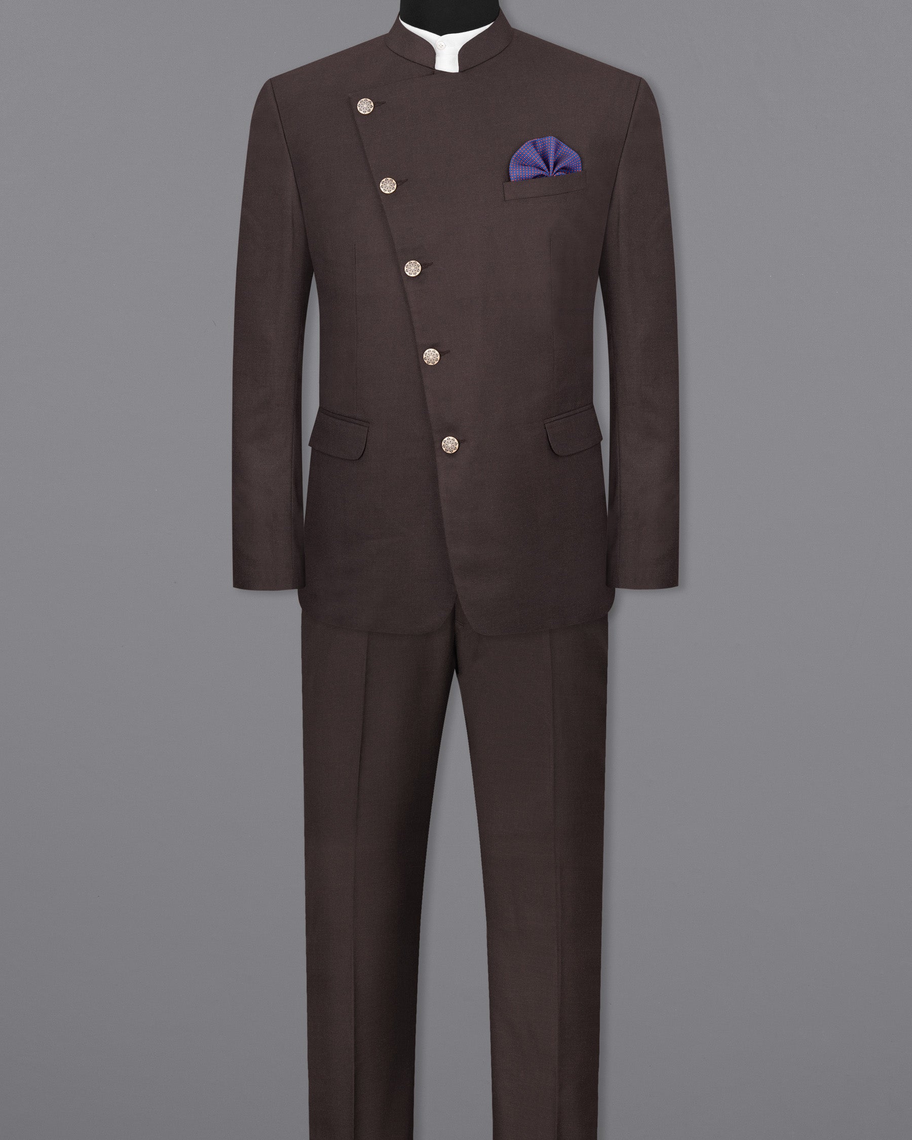 Piano Brown Cross Buttoned Bandhgala Suit ST1829-CBG-36, ST1829-CBG-38, ST1829-CBG-40, ST1829-CBG-42, ST1829-CBG-44, ST1829-CBG-46, ST1829-CBG-48, ST1829-CBG-50, ST1829-CBG-52, ST1829-CBG-54, ST1829-CBG-56, ST1829-CBG-58, ST1829-CBG-60