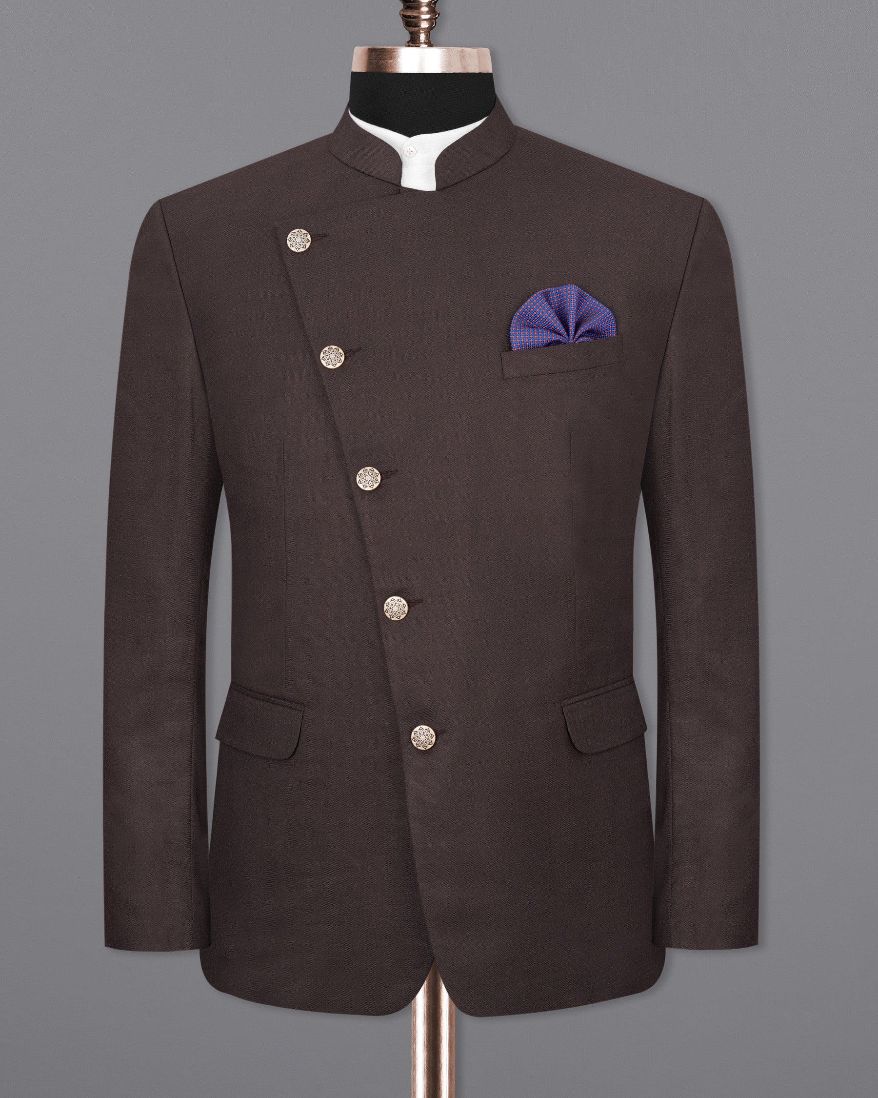 Piano Brown Cross Buttoned Bandhgala Suit ST1829-CBG-36, ST1829-CBG-38, ST1829-CBG-40, ST1829-CBG-42, ST1829-CBG-44, ST1829-CBG-46, ST1829-CBG-48, ST1829-CBG-50, ST1829-CBG-52, ST1829-CBG-54, ST1829-CBG-56, ST1829-CBG-58, ST1829-CBG-60