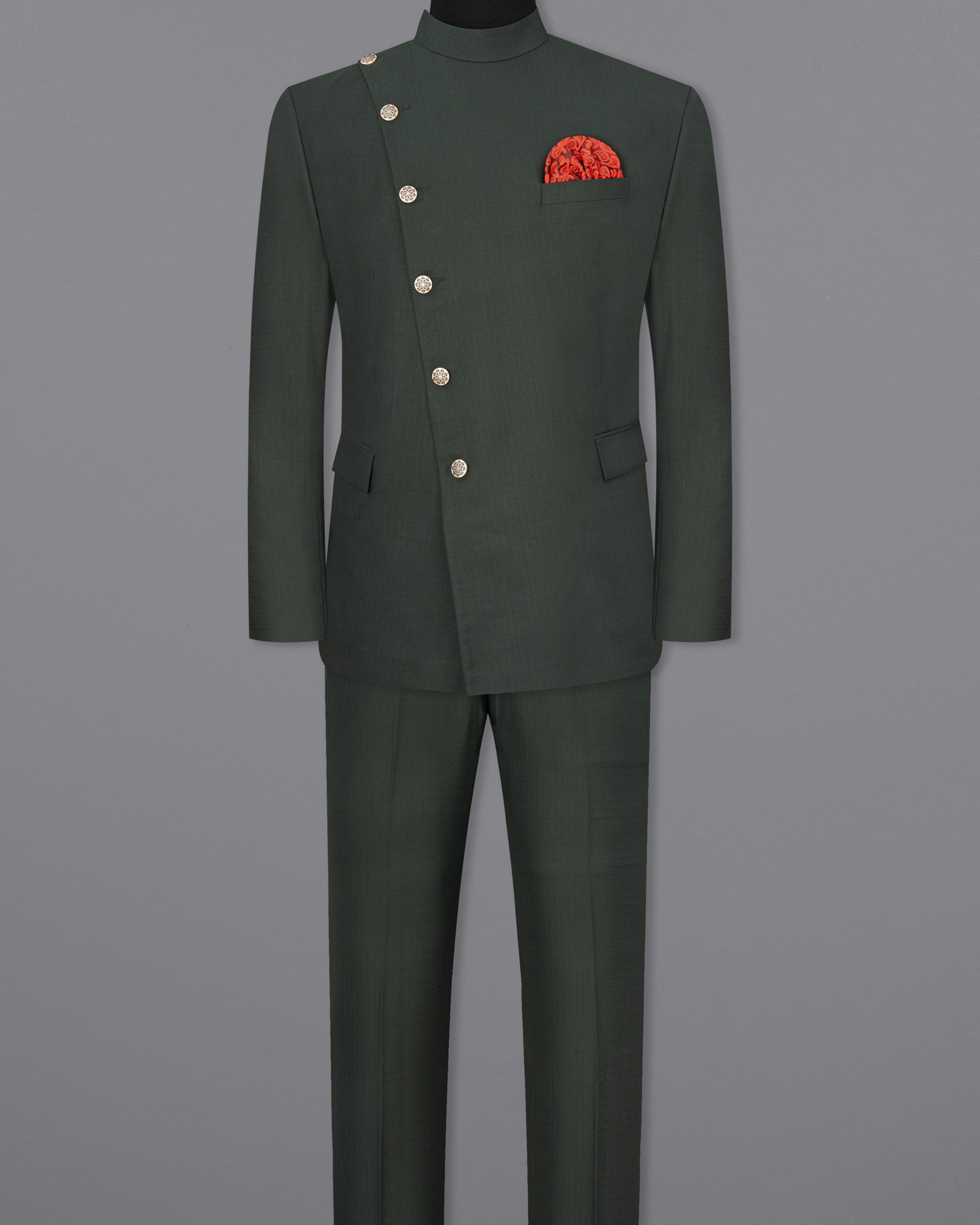 Heavy Metal Green Cross Buttoned Bandhgala Suit ST1847-CBG2-36, ST1847-CBG2-38, ST1847-CBG2-40, ST1847-CBG2-42, ST1847-CBG2-44, ST1847-CBG2-46, ST1847-CBG2-48, ST1847-CBG2-50, ST1847-CBG2-52, ST1847-CBG2-54, ST1847-CBG2-56, ST1847-CBG2-58, ST1847-CBG2-60