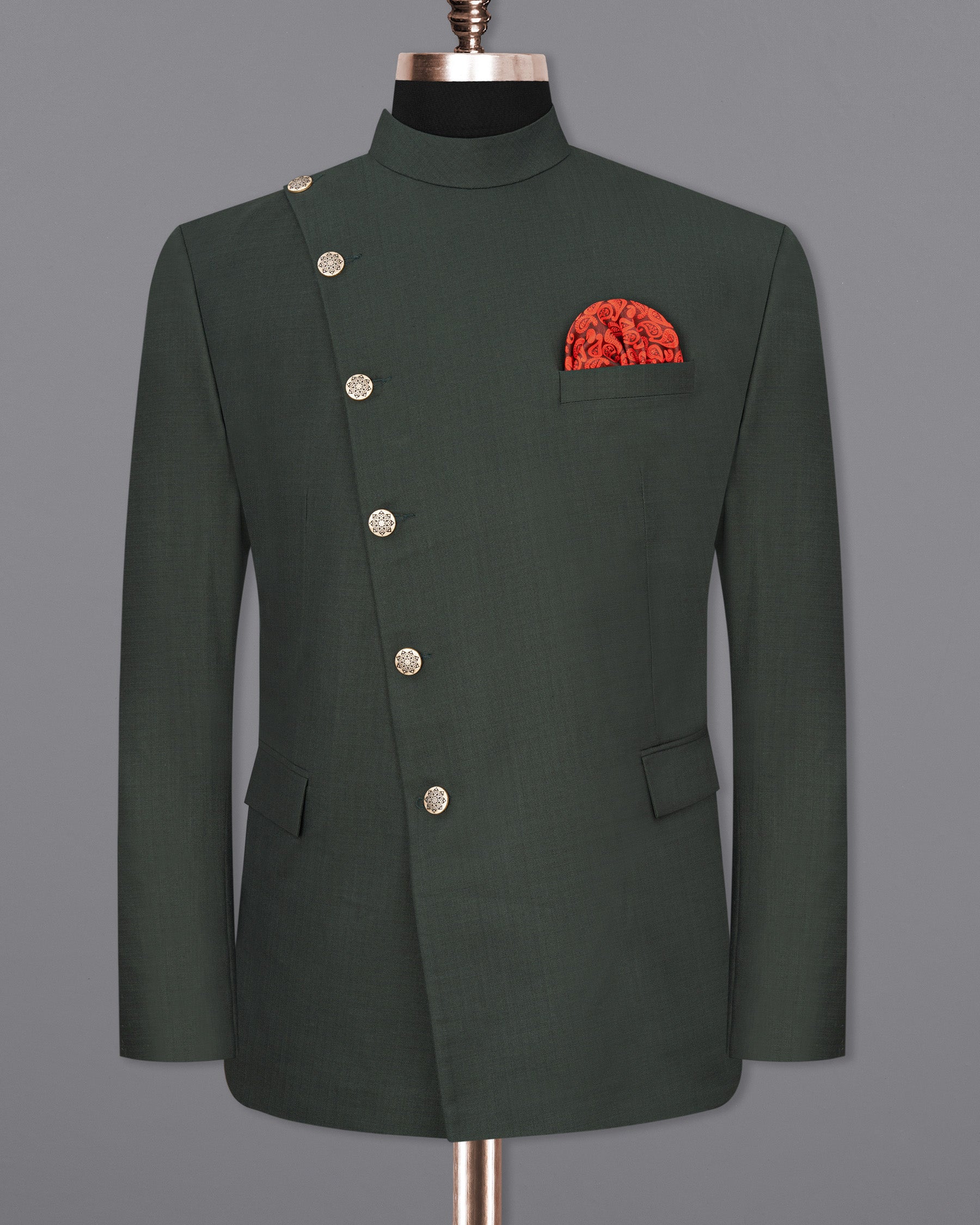 Heavy Metal Green Cross Buttoned Bandhgala Suit ST1847-CBG2-36, ST1847-CBG2-38, ST1847-CBG2-40, ST1847-CBG2-42, ST1847-CBG2-44, ST1847-CBG2-46, ST1847-CBG2-48, ST1847-CBG2-50, ST1847-CBG2-52, ST1847-CBG2-54, ST1847-CBG2-56, ST1847-CBG2-58, ST1847-CBG2-60