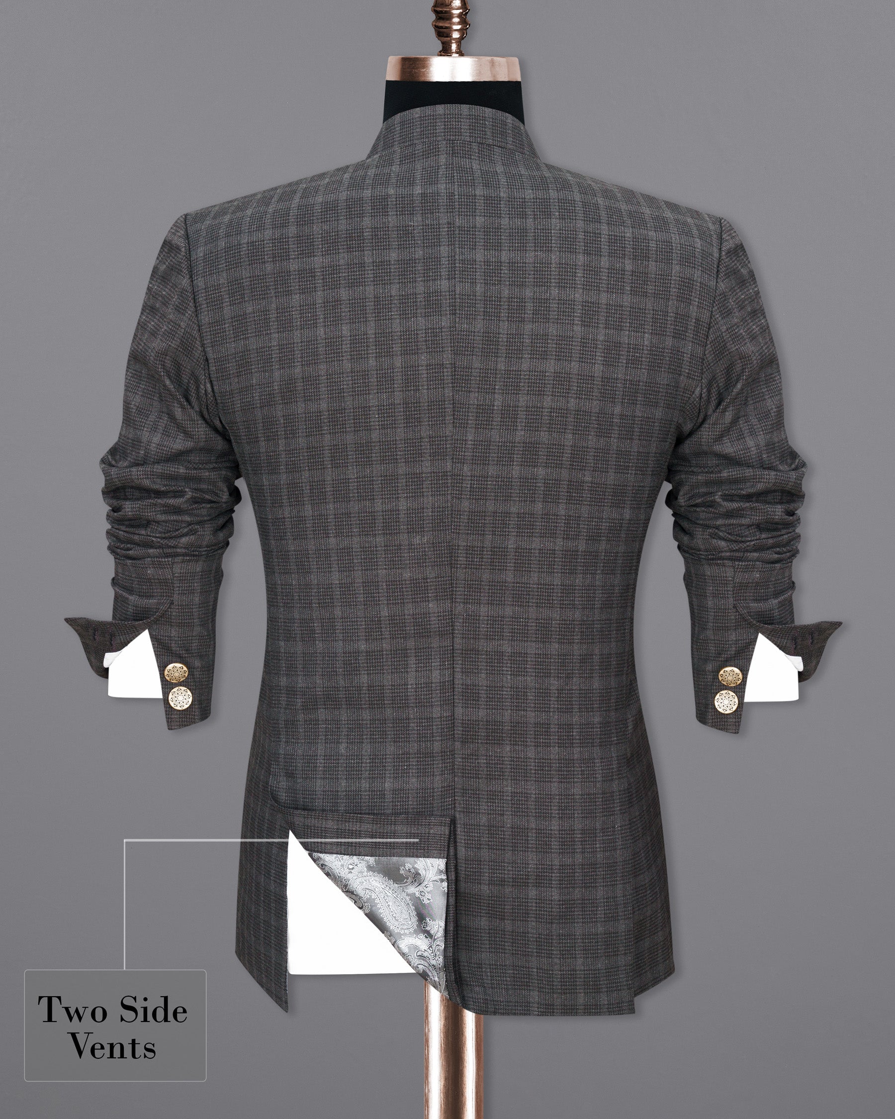 Iridium Plaid Cross Buttoned Bandhgala Suit ST1848-CBG3-36, ST1848-CBG3-38, ST1848-CBG3-40, ST1848-CBG3-42, ST1848-CBG3-44, ST1848-CBG3-46, ST1848-CBG3-48, ST1848-CBG3-50, ST1848-CBG3-52, ST1848-CBG3-54, ST1848-CBG3-56, ST1848-CBG3-58, ST1848-CBG3-60