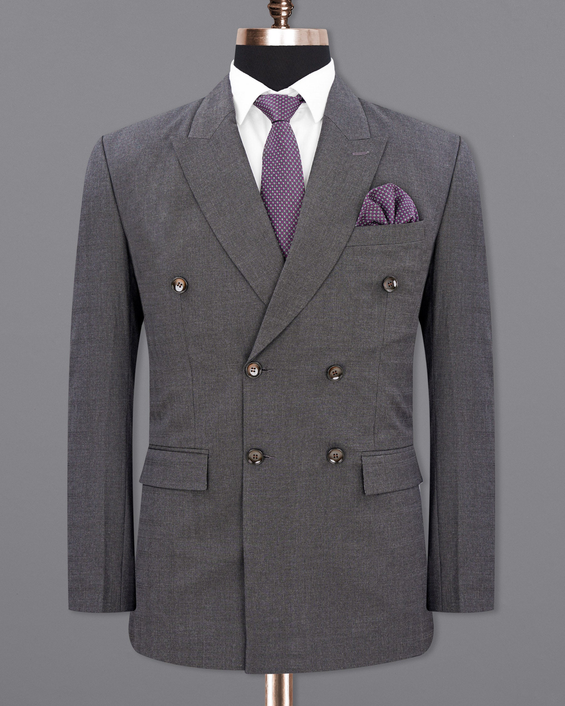 lridium Gray Plain-Solid Premium Terry-Rayon Double Breasted Suits