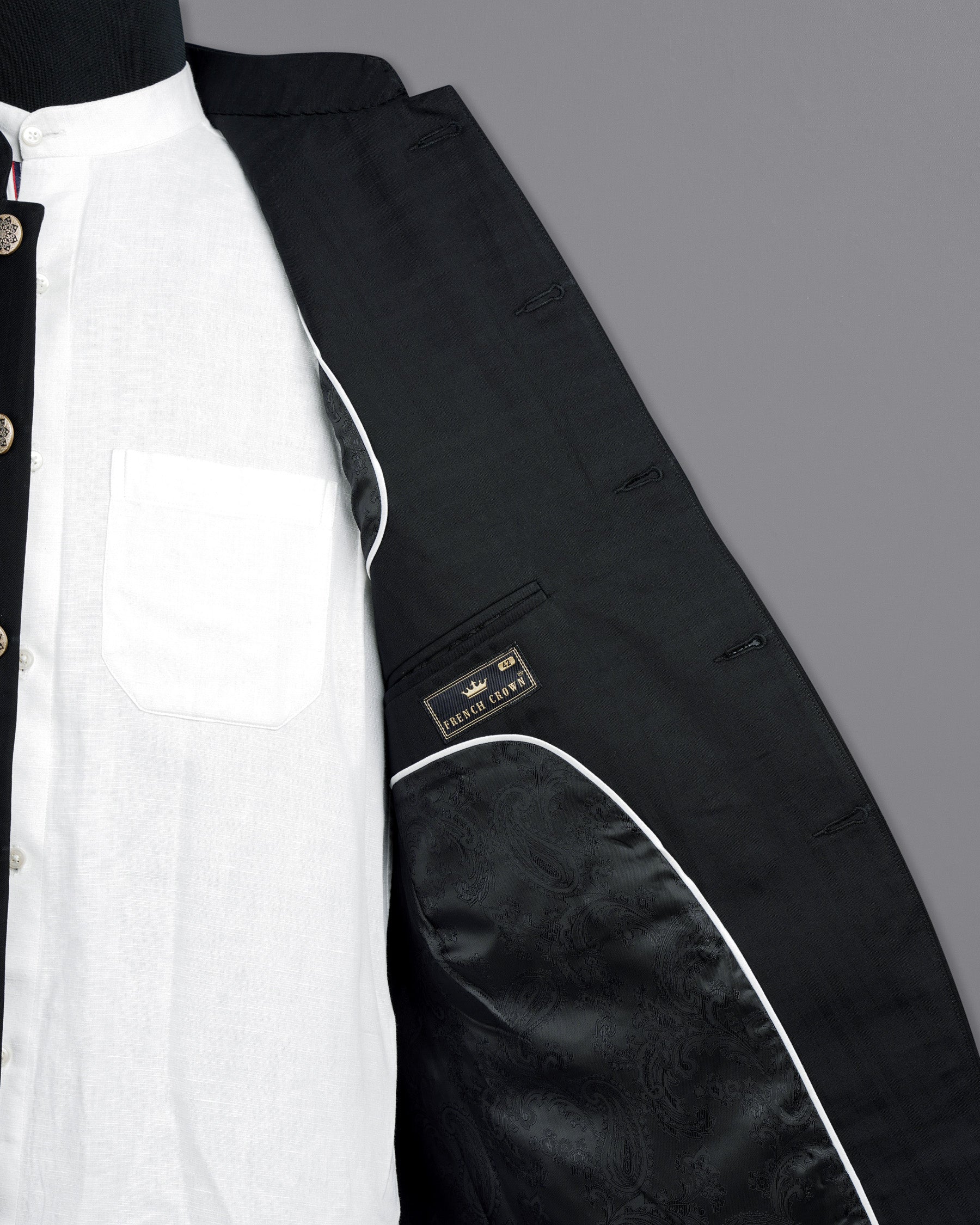 Jade Black Subtle Plaid Bandhgala Suit