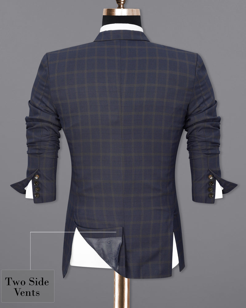 Gunmetal Blue windowpane Double Breasted Suit