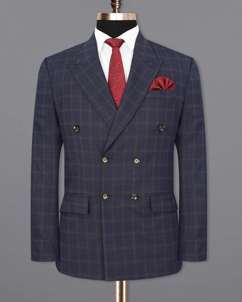 Gunmetal Blue windowpane Double Breasted Suit