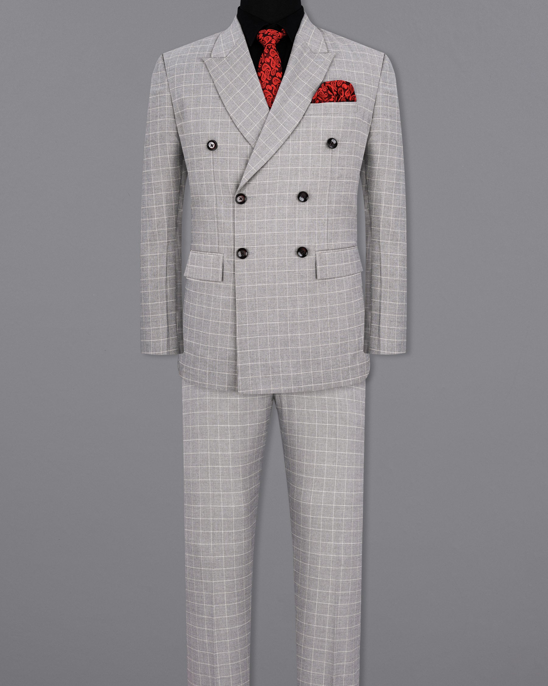 Hurricane Gray Windowpane Double Breasted Suit