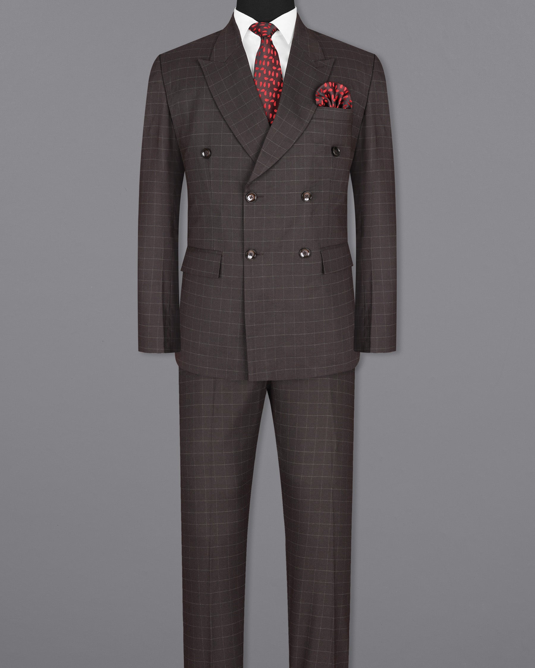 Thunder Brown windowpane Double Breasted Suit