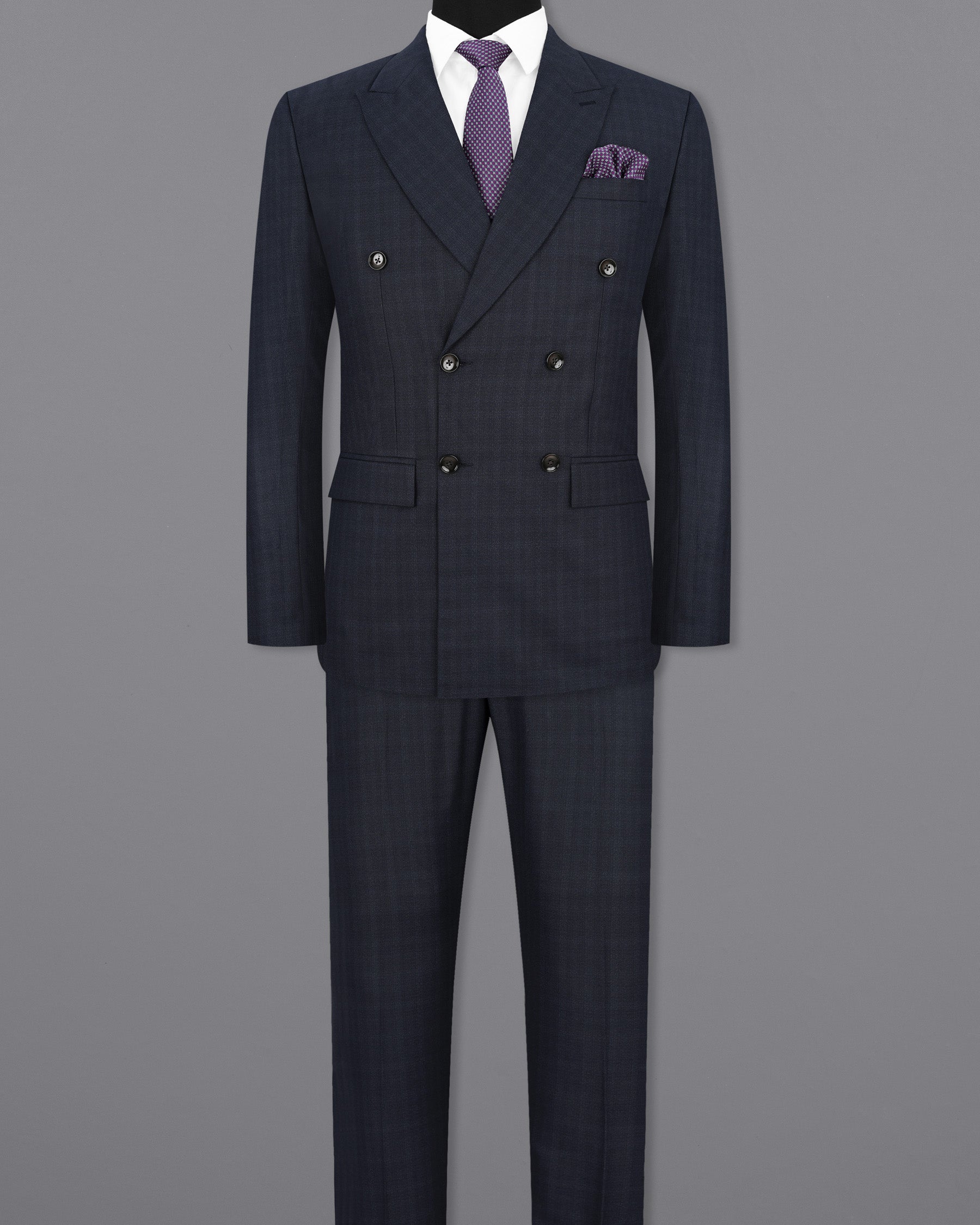 Gunmetal Blue Subtle Plaid Double Breasted Suit