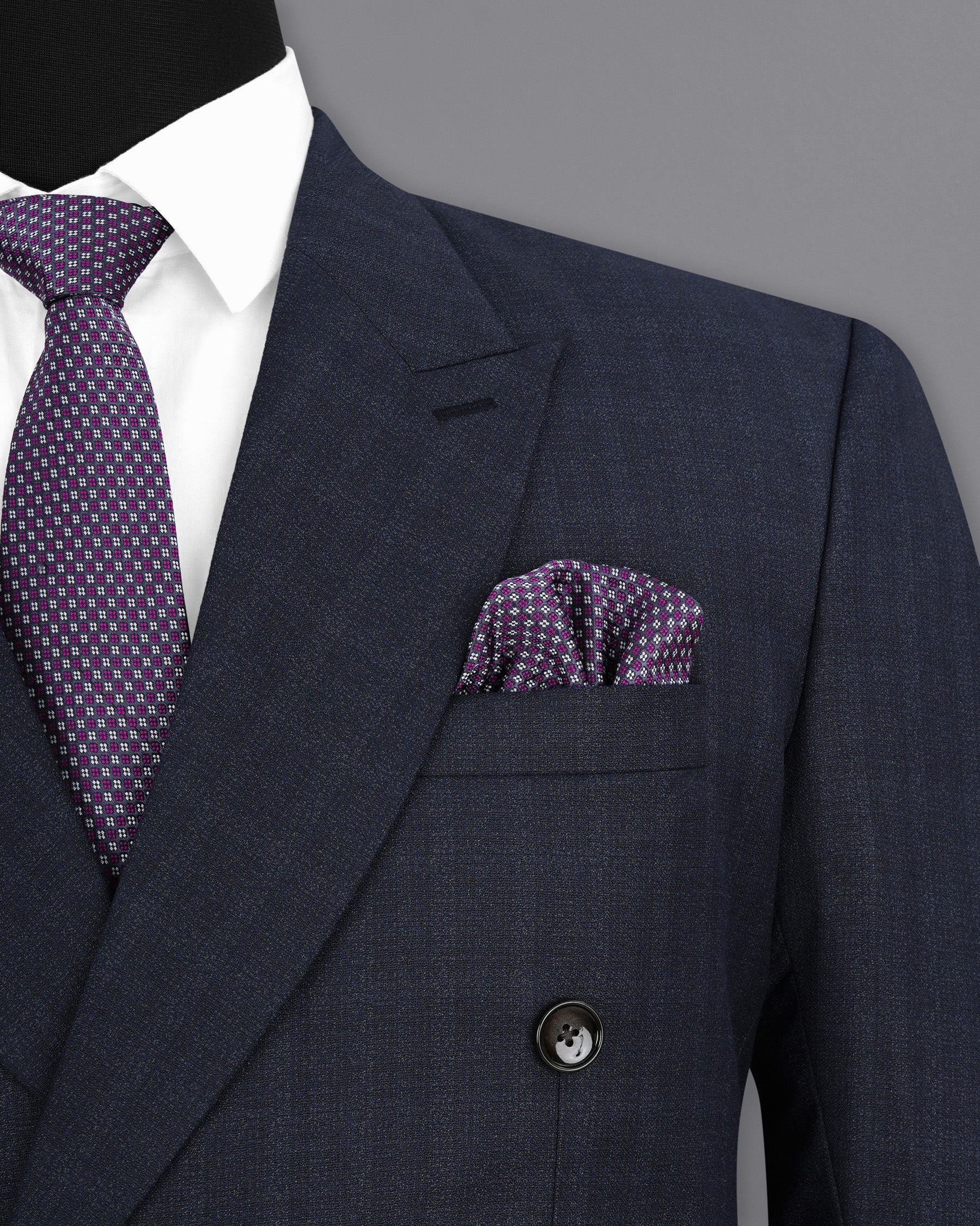 Gunmetal Blue Subtle Plaid Double Breasted Suit