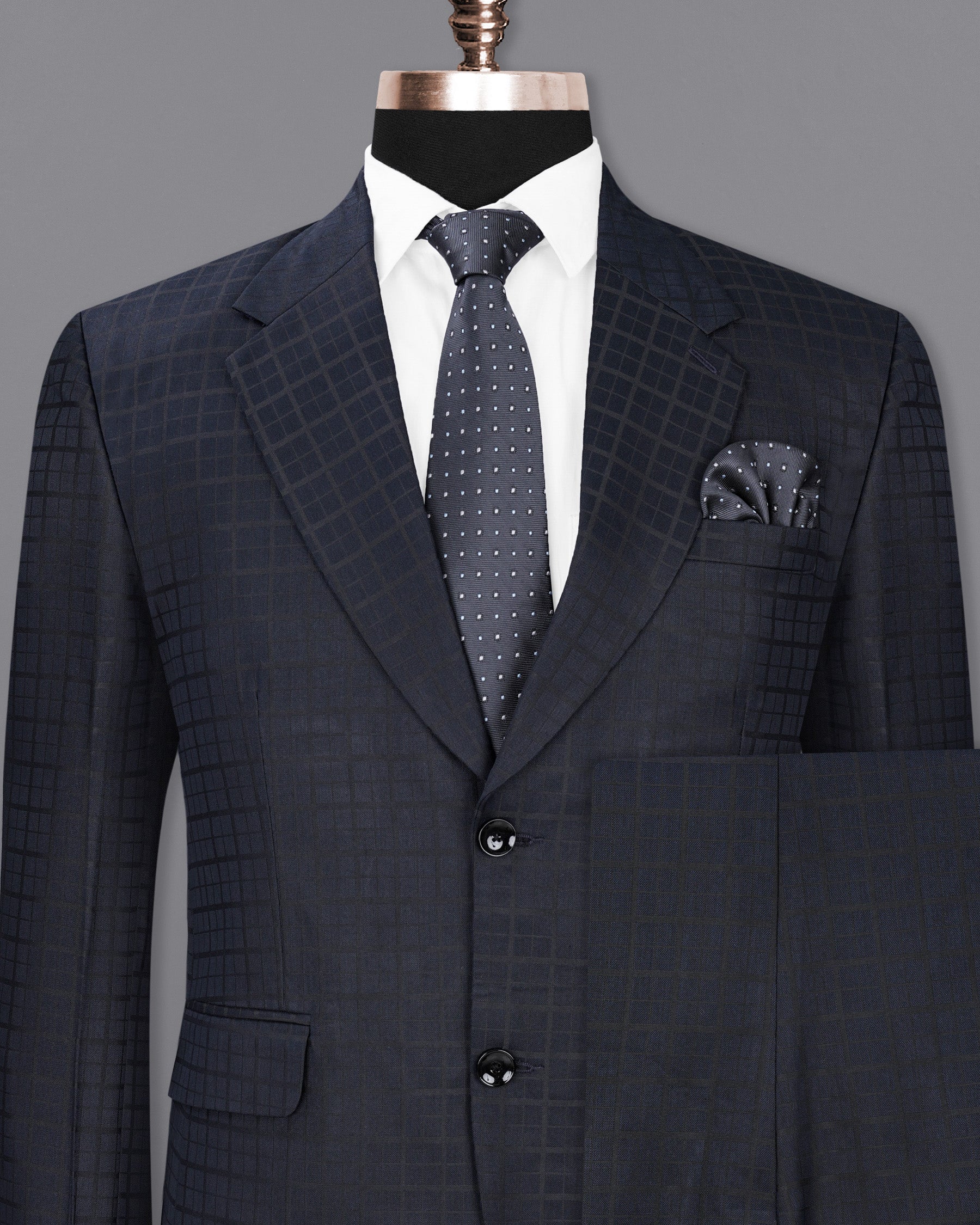 Bleached Cedar Navy Blue subtle Plaid Single Breasted Suit