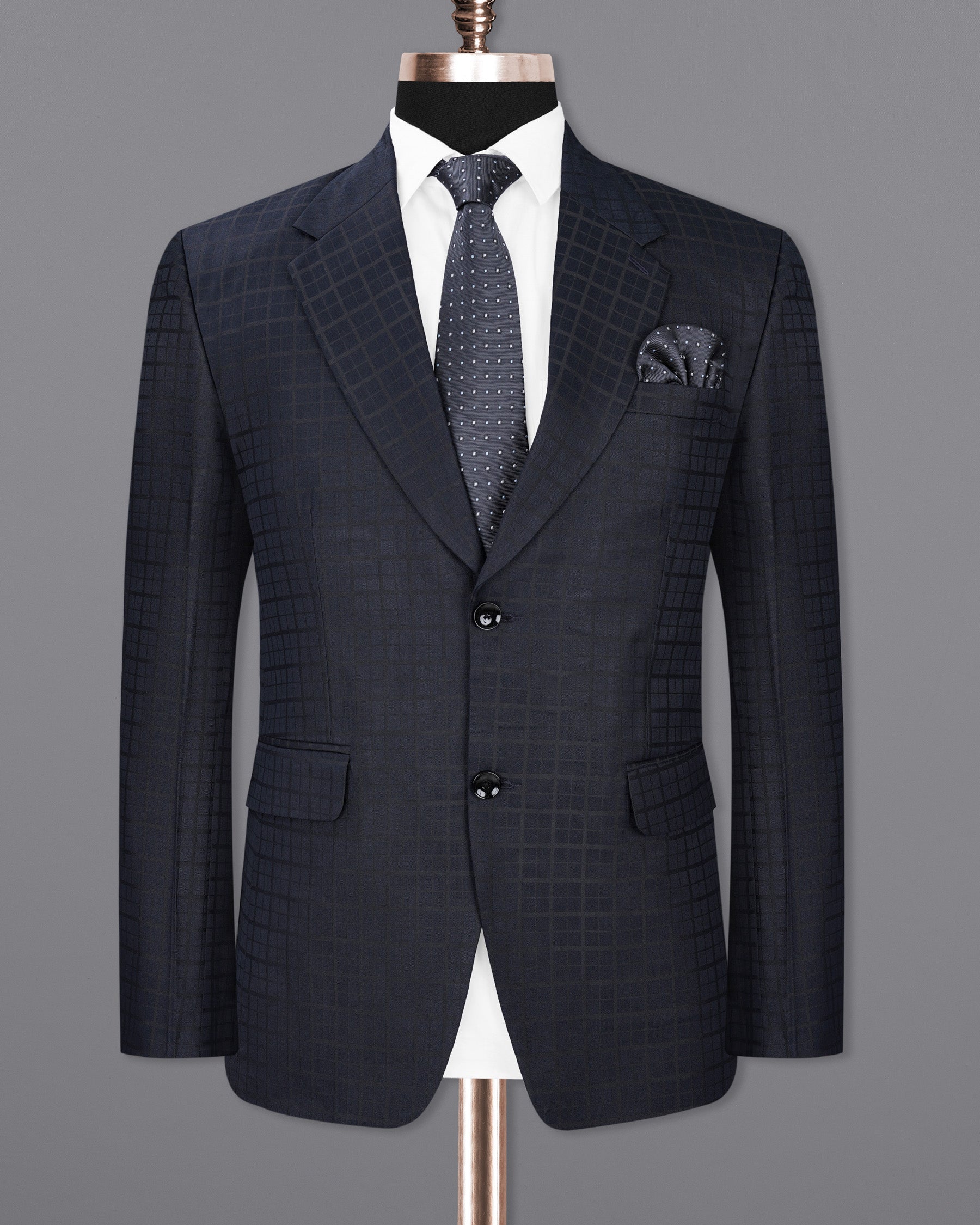 Bleached Cedar Navy Blue subtle Plaid Single Breasted Suit