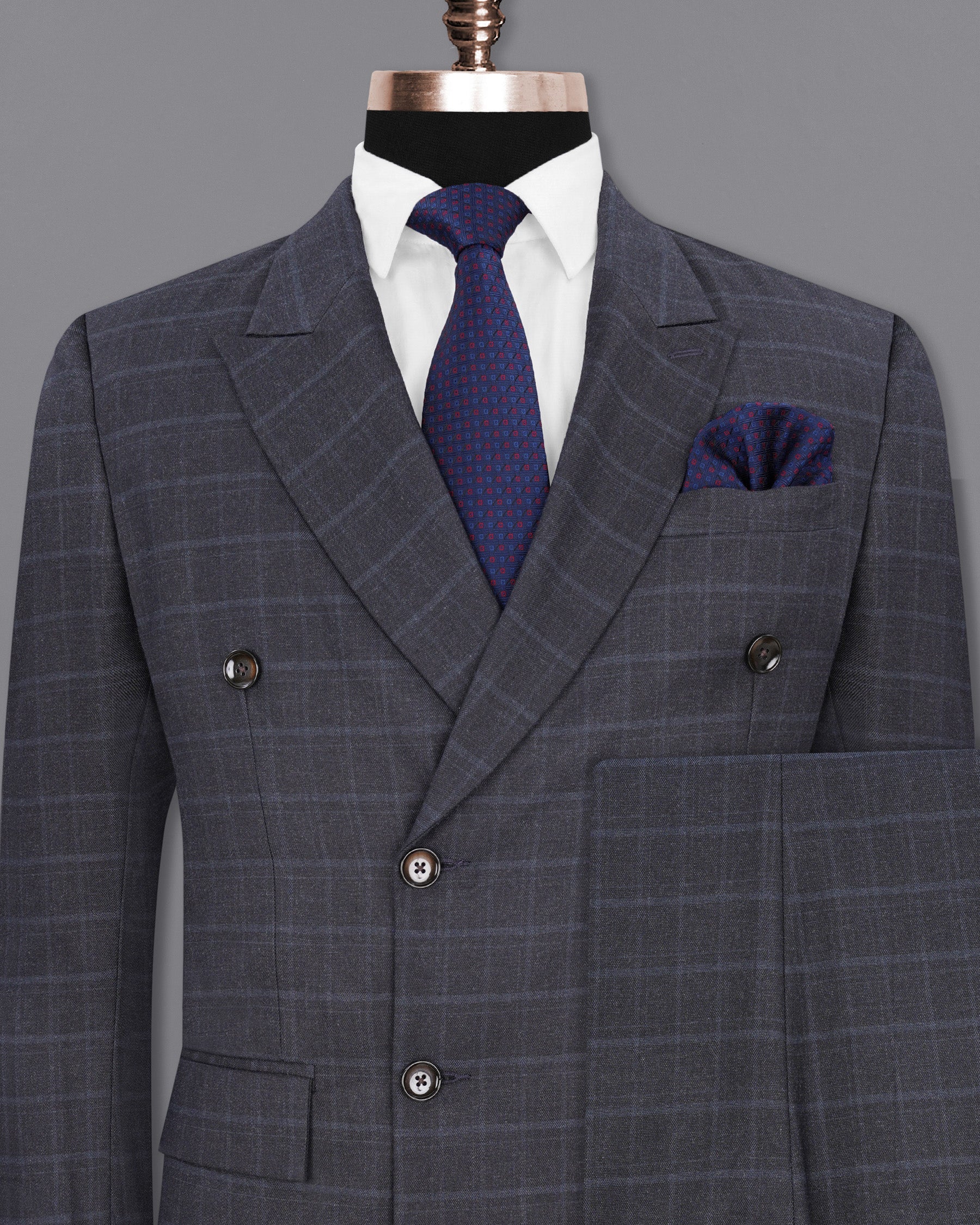 Thunder Gray Checks-PlaidPremium Terry-Rayon Double Breasted Suits