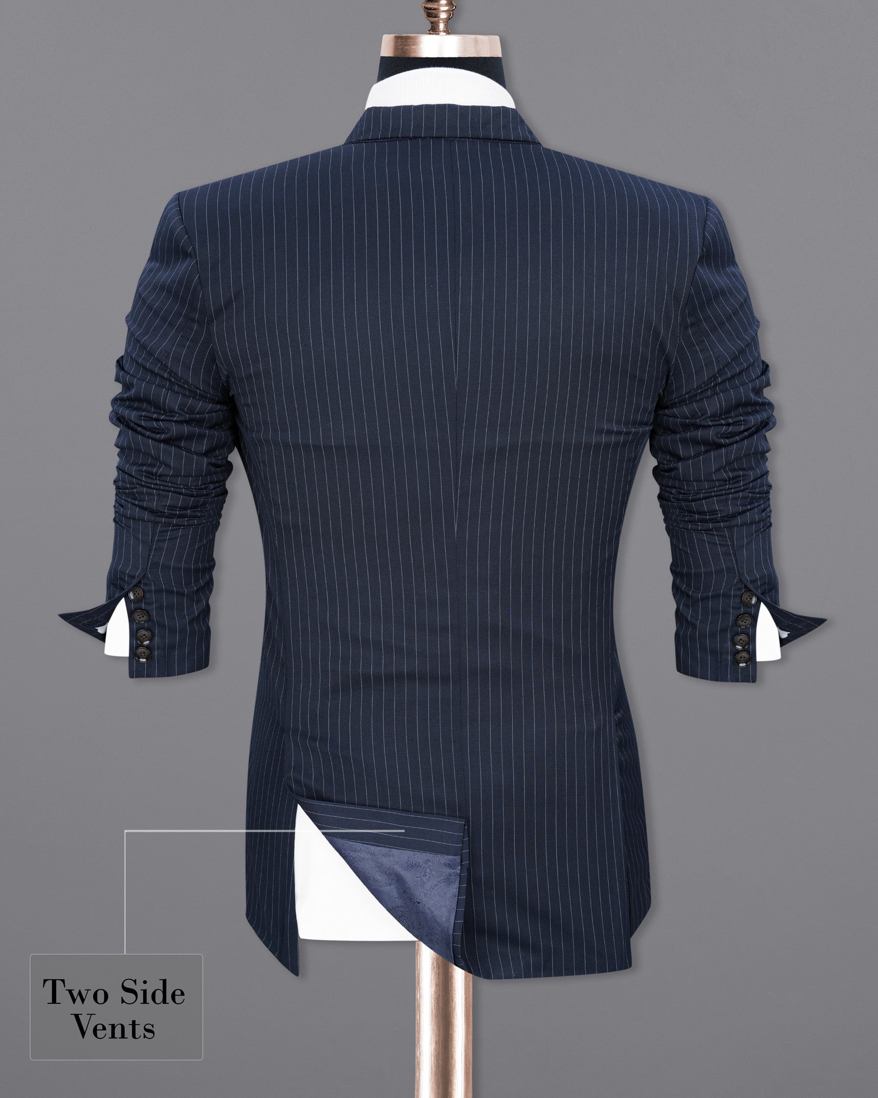 Midnight Mirage Navy Blue Striped Double-Breasted Suit