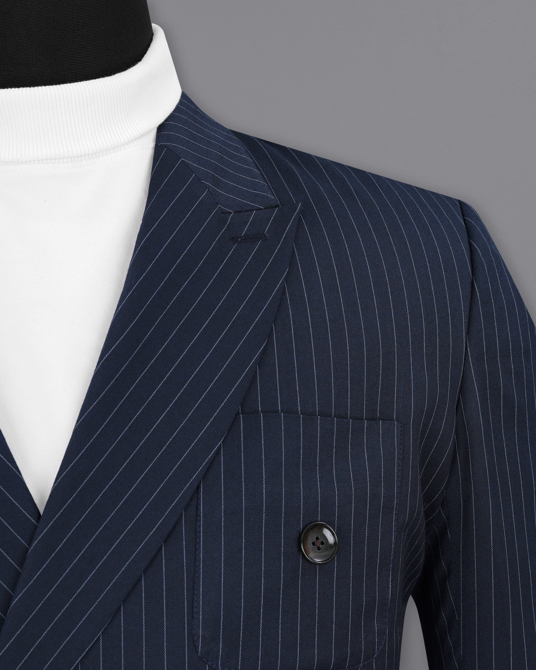 Midnight Mirage Navy Blue Striped Double-Breasted Suit