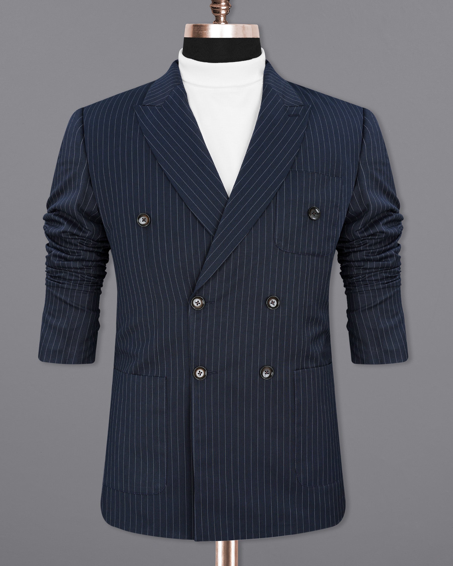 Midnight Mirage Navy Blue Striped Double-Breasted Suit