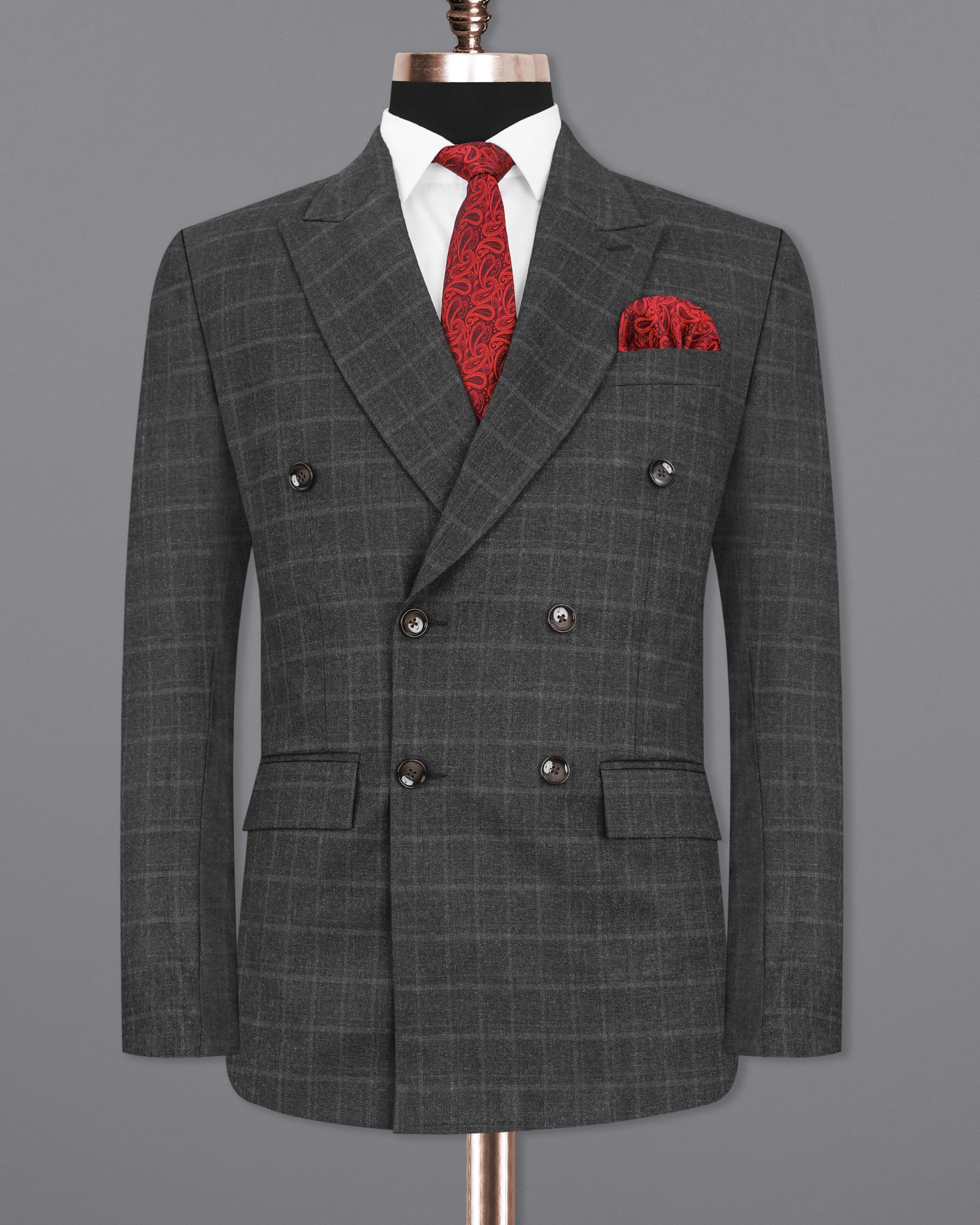 Dune Gray windowpane Double Breasted Suit