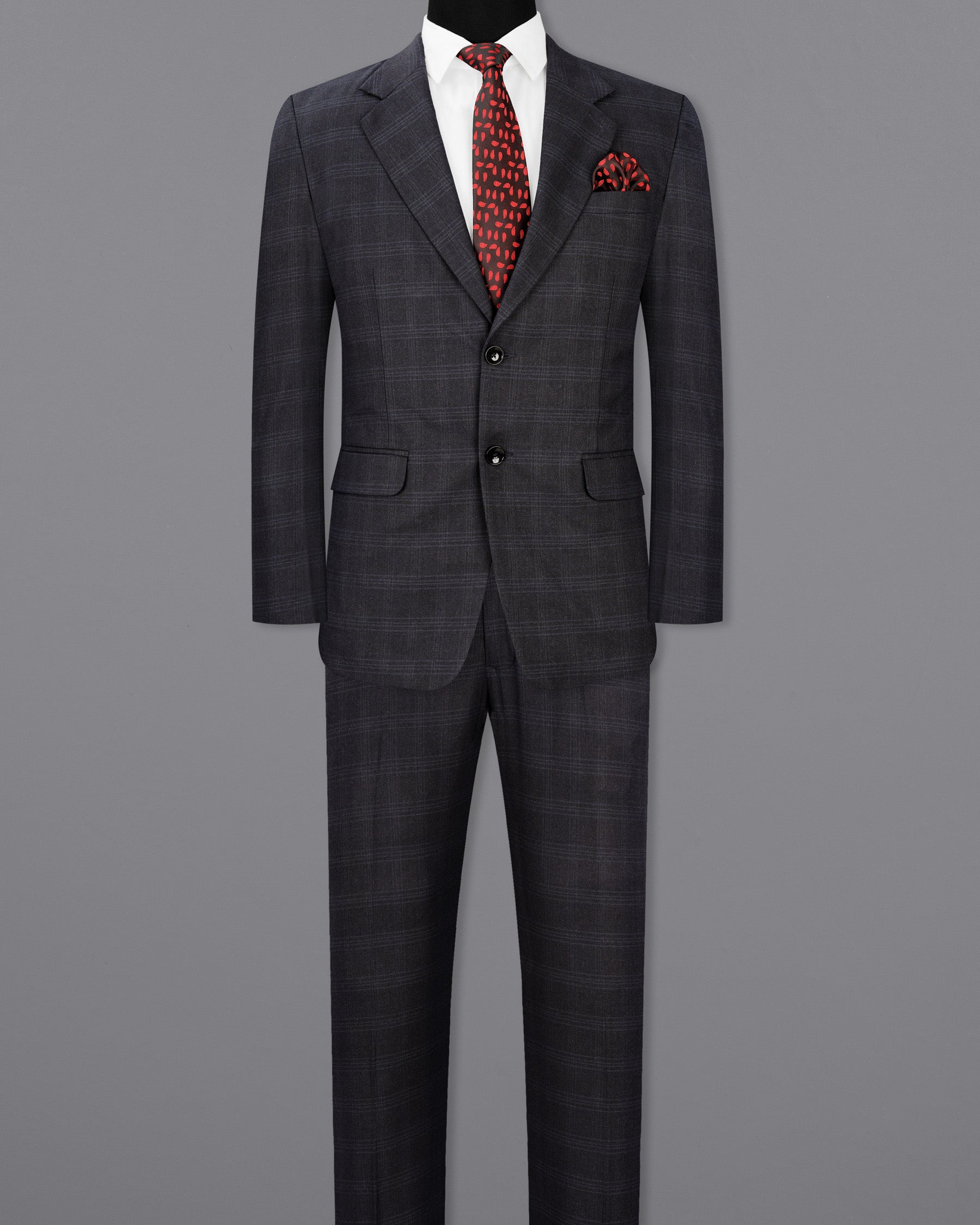 Mirage Gray windowpane Single Breasted Suit