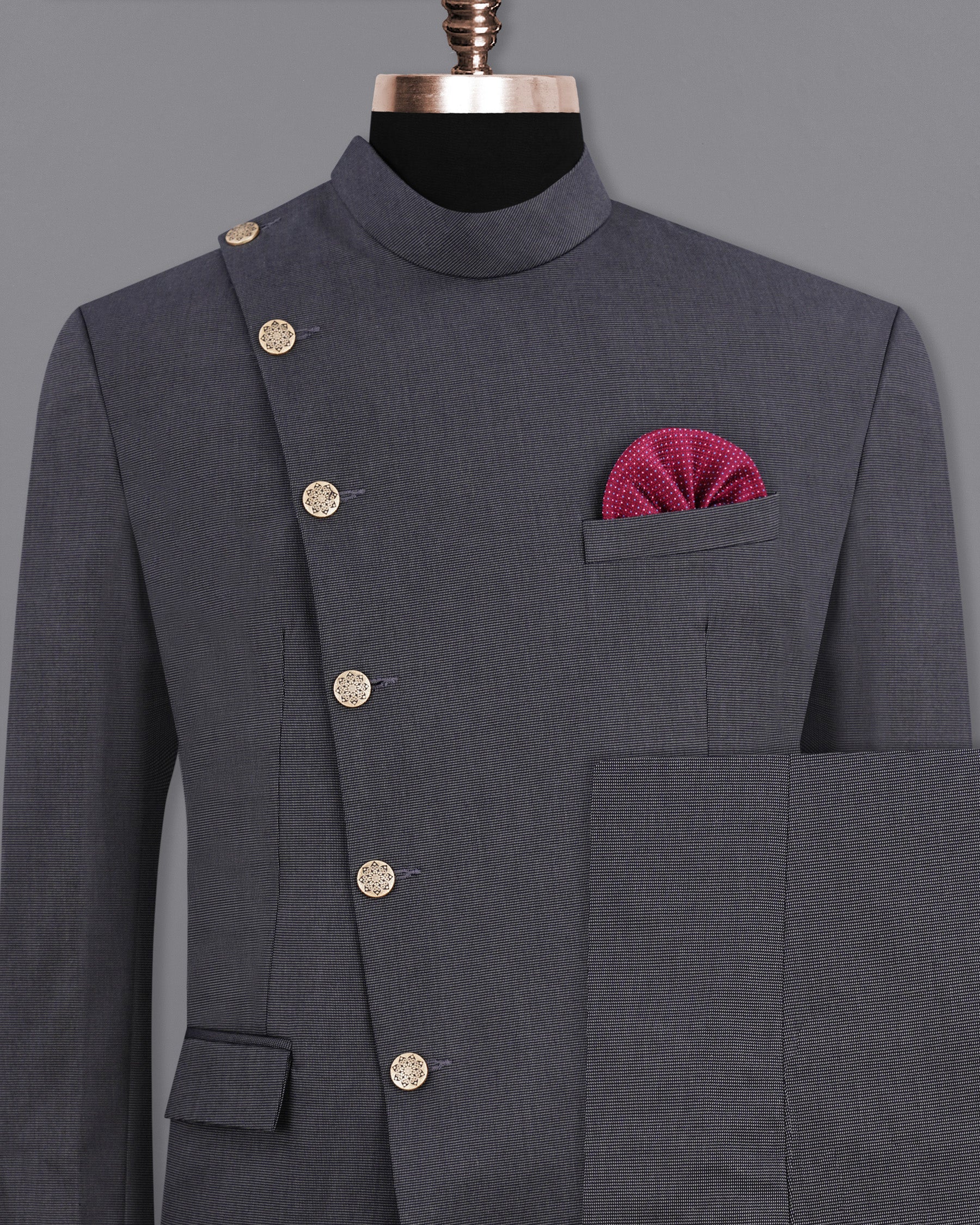 Gunmetal Gray Cross Placket Bandhgala Premium Cotton Suit