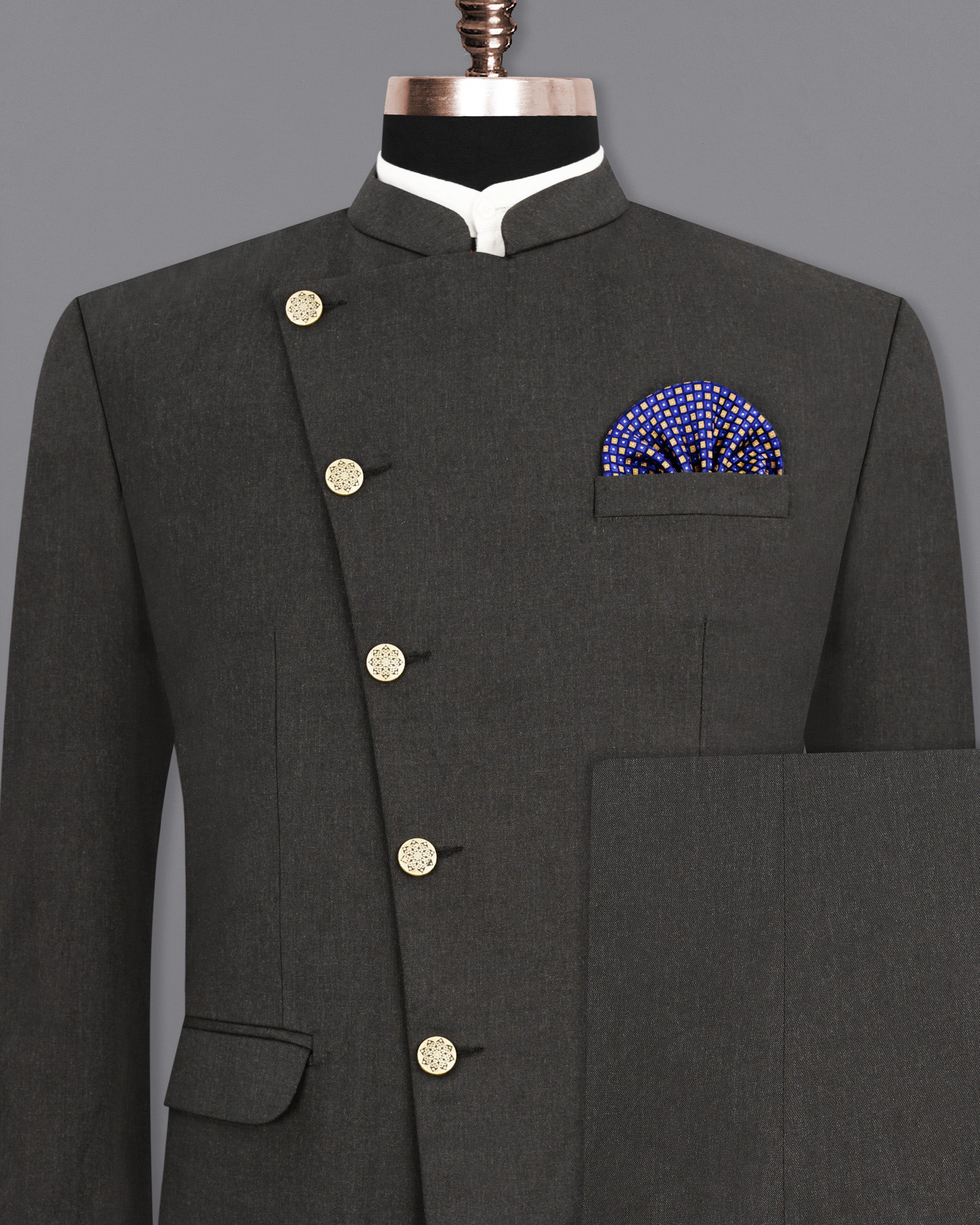 Thunder Gray Cross Placket Bandhgala Suit