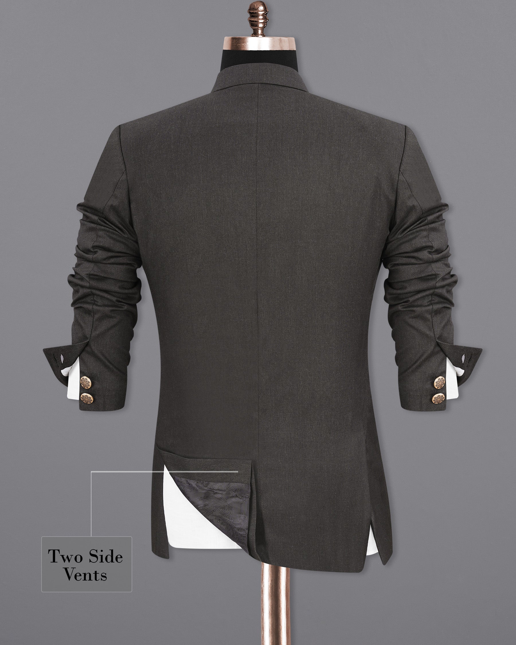 Thunder Gray Cross Placket Bandhgala Suit