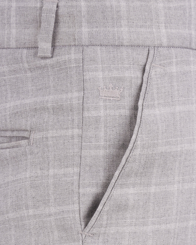 Bronco Light Gray Plaid Cross Placket Bandhgala Suit
