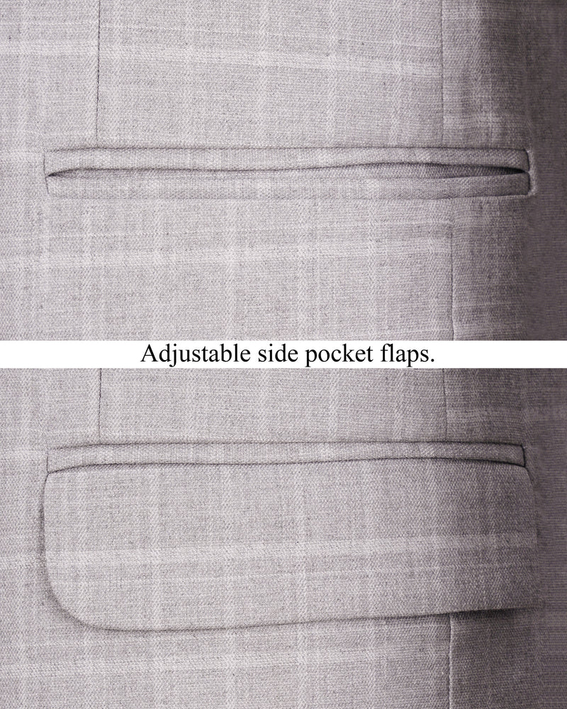 Bronco Light Gray Plaid Cross Placket Bandhgala Suit
